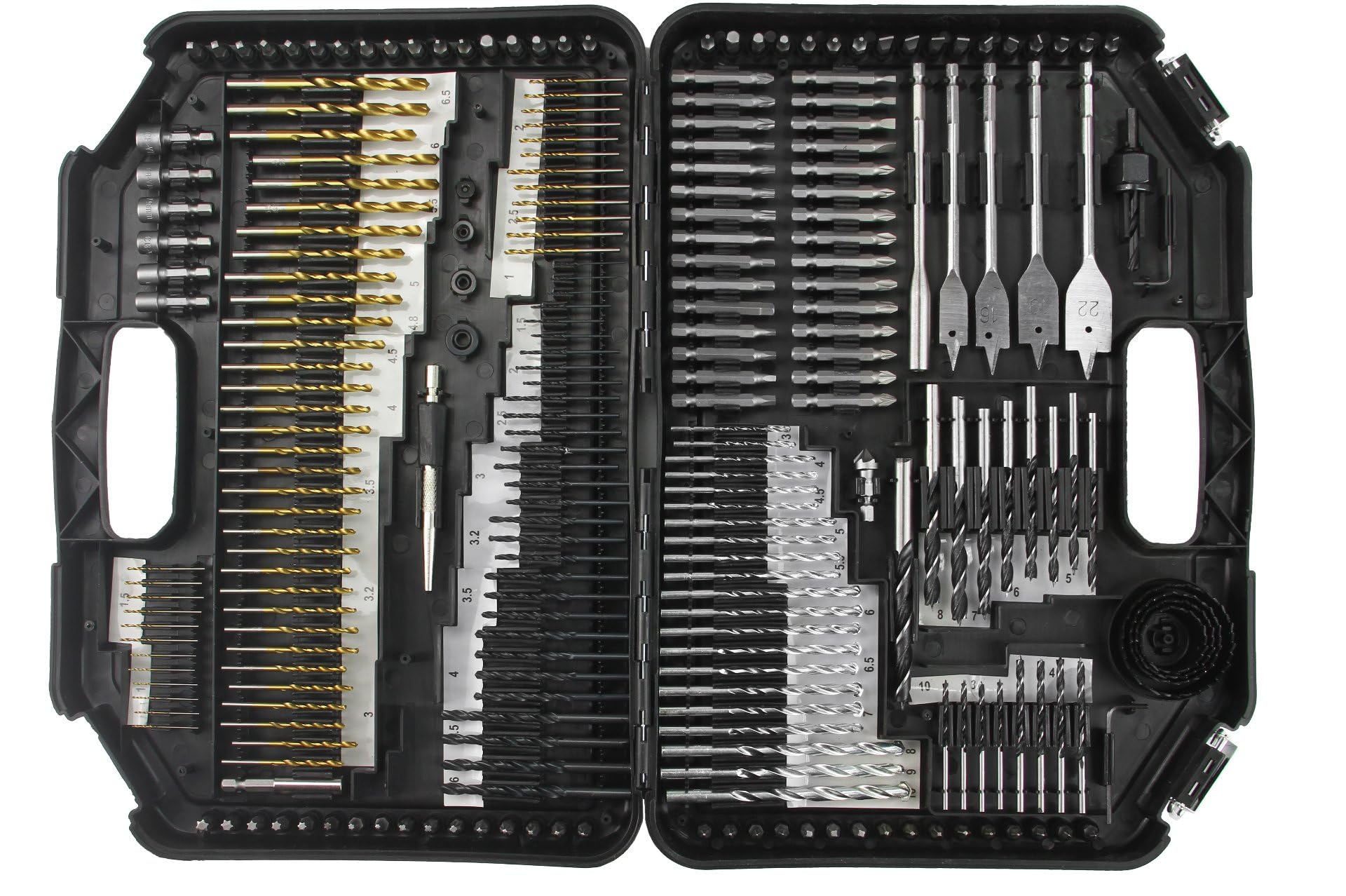 Juego de accesorios para taladro | 246 piezas | brocas para madera metal hormigón adaptadores | con maletín