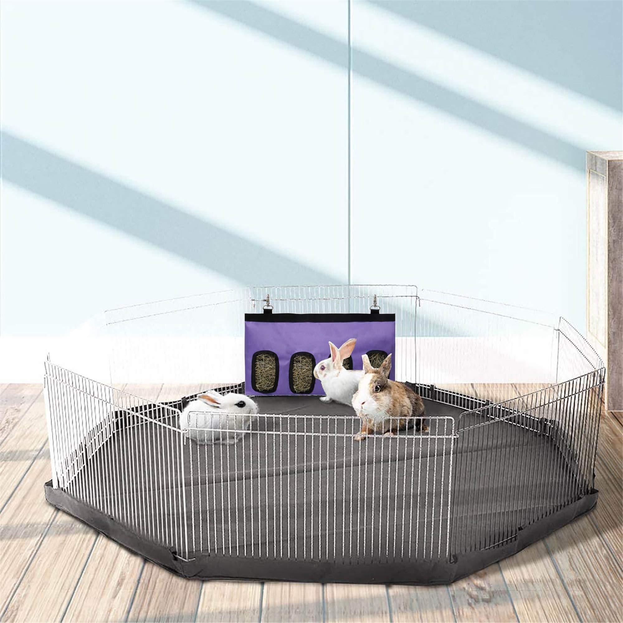 Bolsa de Heno de Conejo Bolsa de Alimentación de Heno henera de tela para cobayas para Conejo Chinchilla Hámster Pequeños Animales (4 ventanas, morado) — view 7