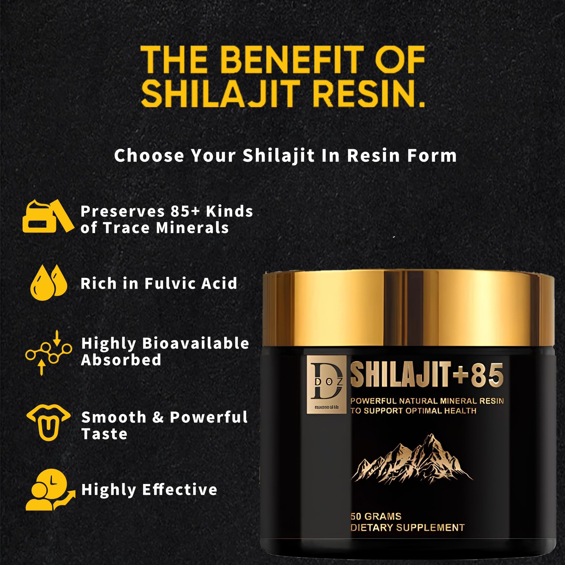 DOZ SHILAJIT 50g Qualité OR Premium | Améliorateur naturel d'énergie et de mémoire | Extrait pur de l'Himalaya | 85 minéraux et acide fulvique | Santé et renforcement immunitaire