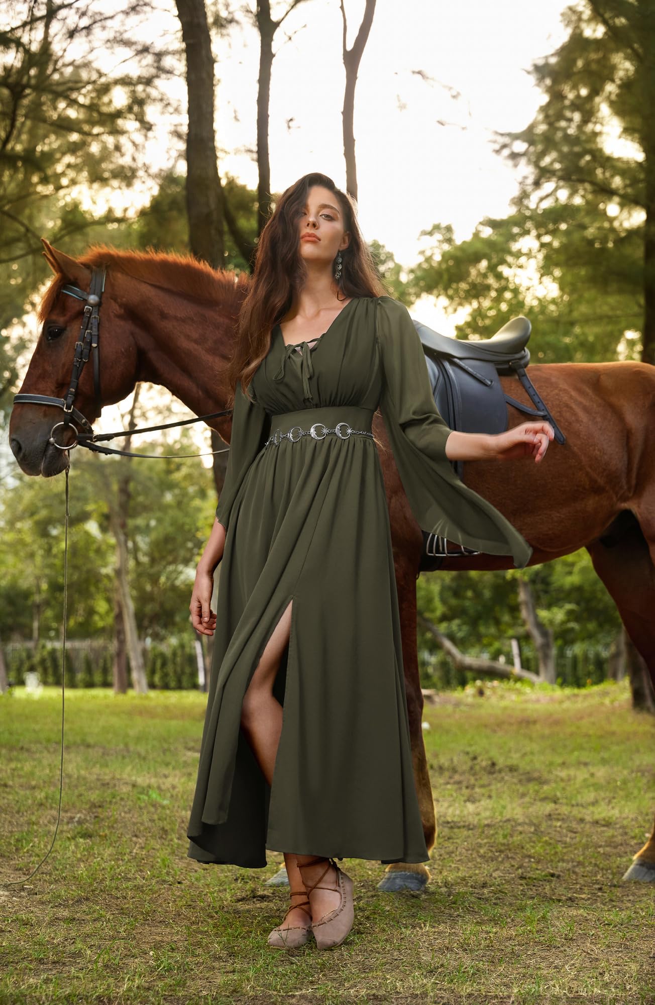 SCARLET DARKNESS Abito da donna Rinascimentale manica 3/4 vita alta fessura anteriore medievale maxi abiti
