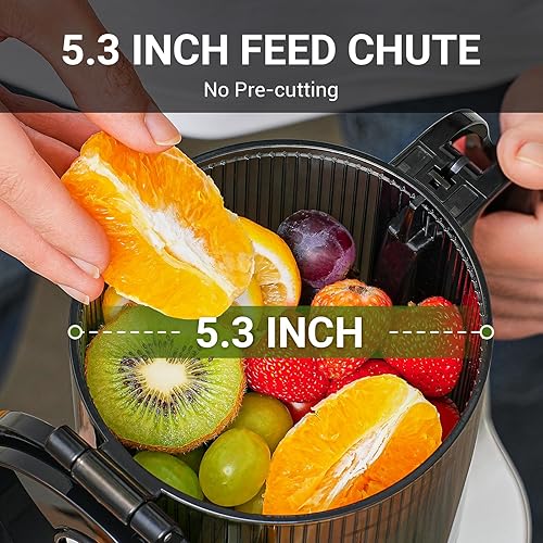 Miniatura 2 de AMZCHEF - Exprimidor automático de 5.3 pulgadas, apto para frutas y verduras enteras, exprimidor eléctrico de prensa en frío con alto rendimiento de