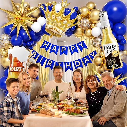 Miniatura 6 de 121 decoraciones de fiesta de cumpleaños azul rey y dorado con pancarta de feliz cumpleaños, globos de aluminio para decoraciones de cumpleaños de