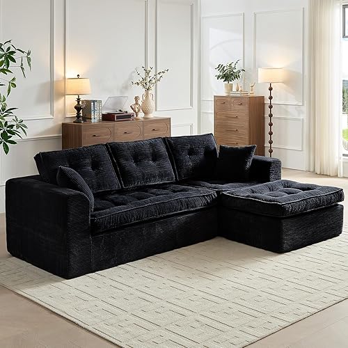 Sofás seccionales para sala de estar, moderno sofá deshuesado con asiento profundo, sofá modular con diván en forma de L, pana de felpa, no requiere