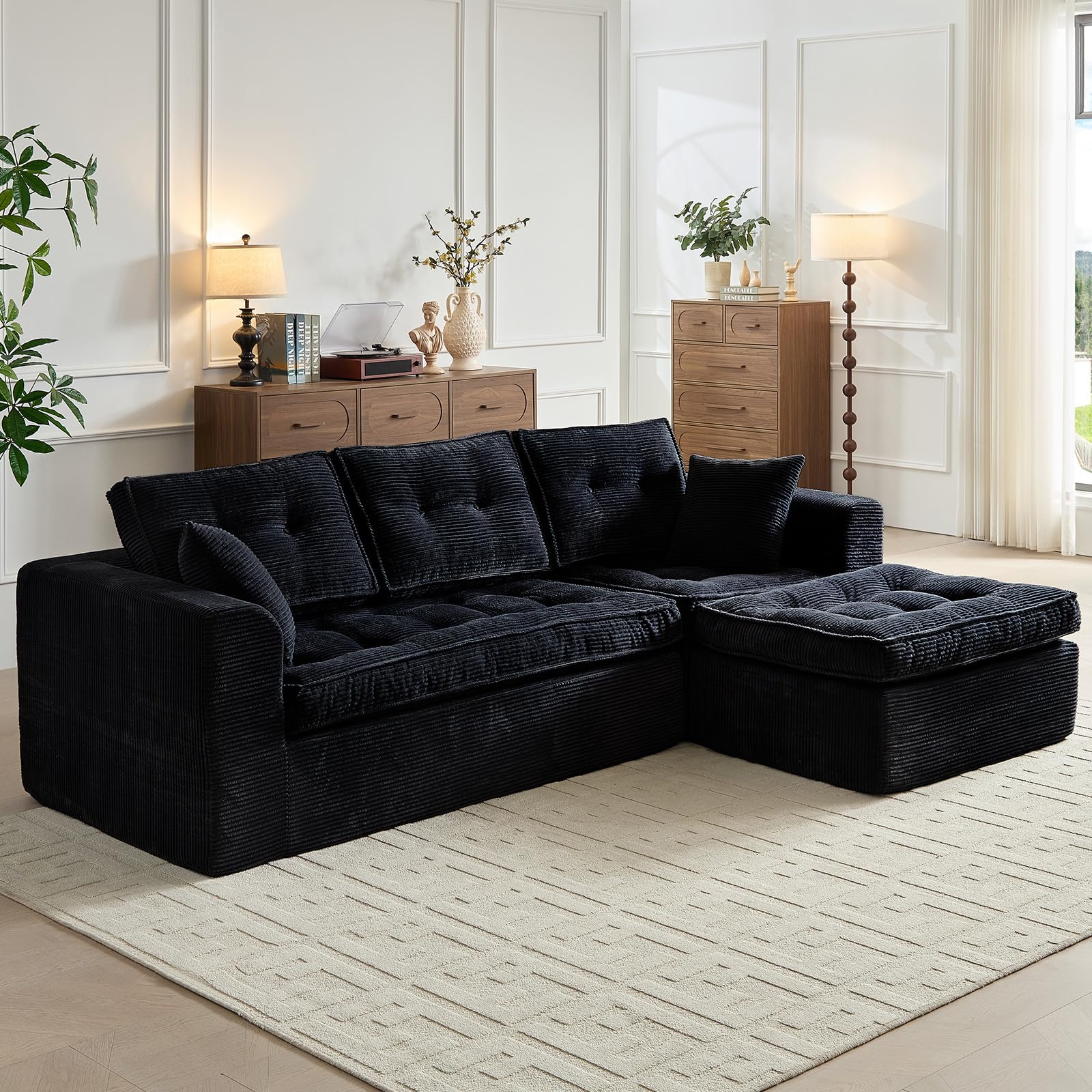 Photo 1 of *** SIMILAR PRODUCT****ROXGOX Cloud Modular Sectional Couches for Living Room and Bedroom, Boneless Couch with L-Shape Chaise Modern Deep Seat Floor Sofa,Plush Corduroy, No Assembly Required(Black)