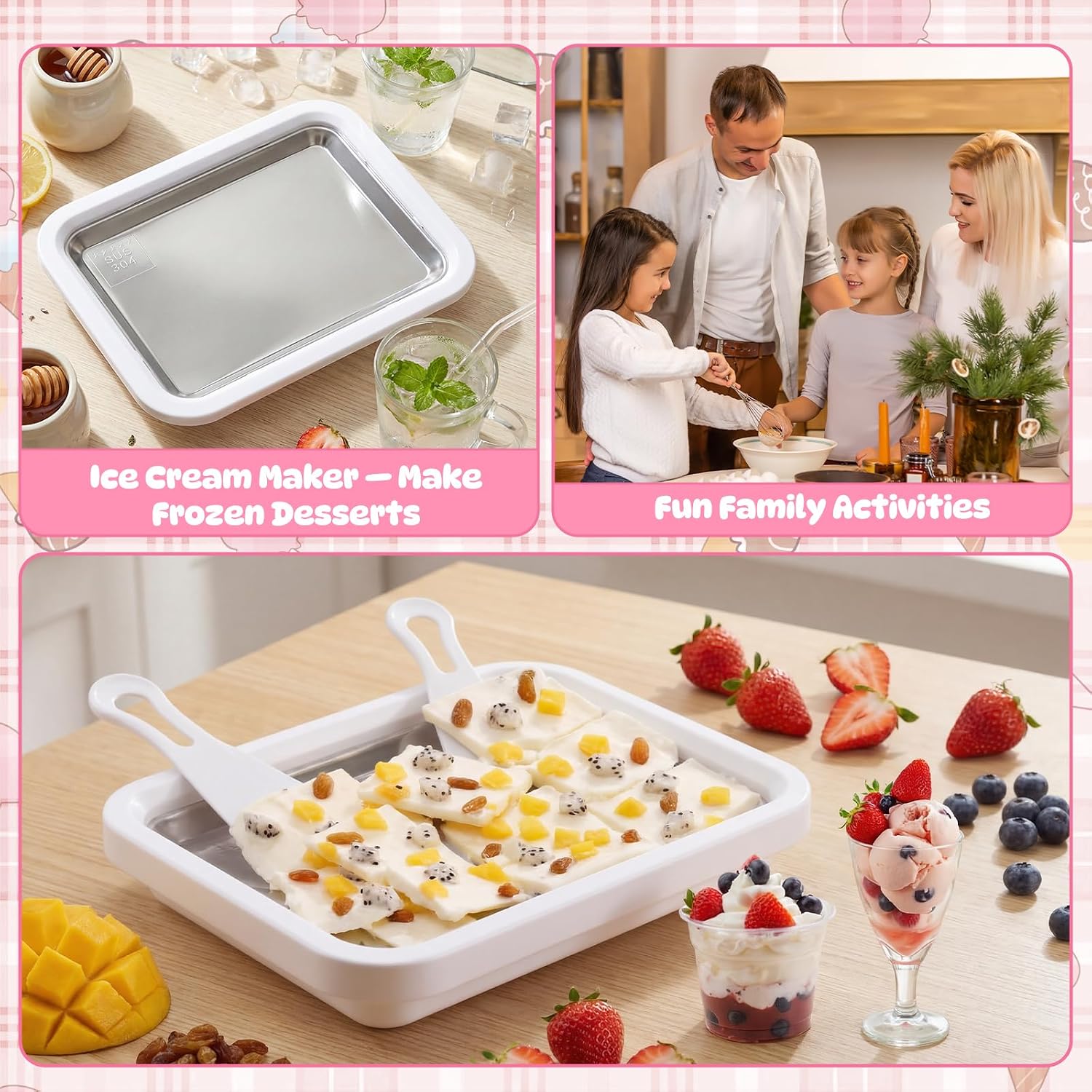 2 Sets Instant Ice Cream Roller Maker DIY at Home Rolled Ice Cream Maker Homemade Frozen Yogurt Tray for Family Gathering Party Supplies