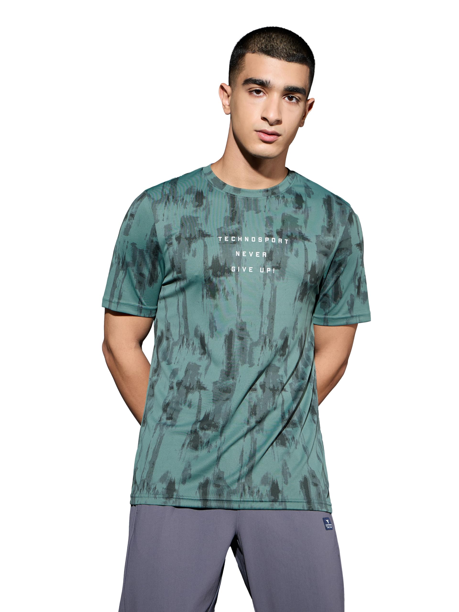 Men's Crew Neck Half Sleeve All Over Print Slim Fit T-Shirt with Technocool+, UPF50+ for Gym, Sports and Regular Use-image-13