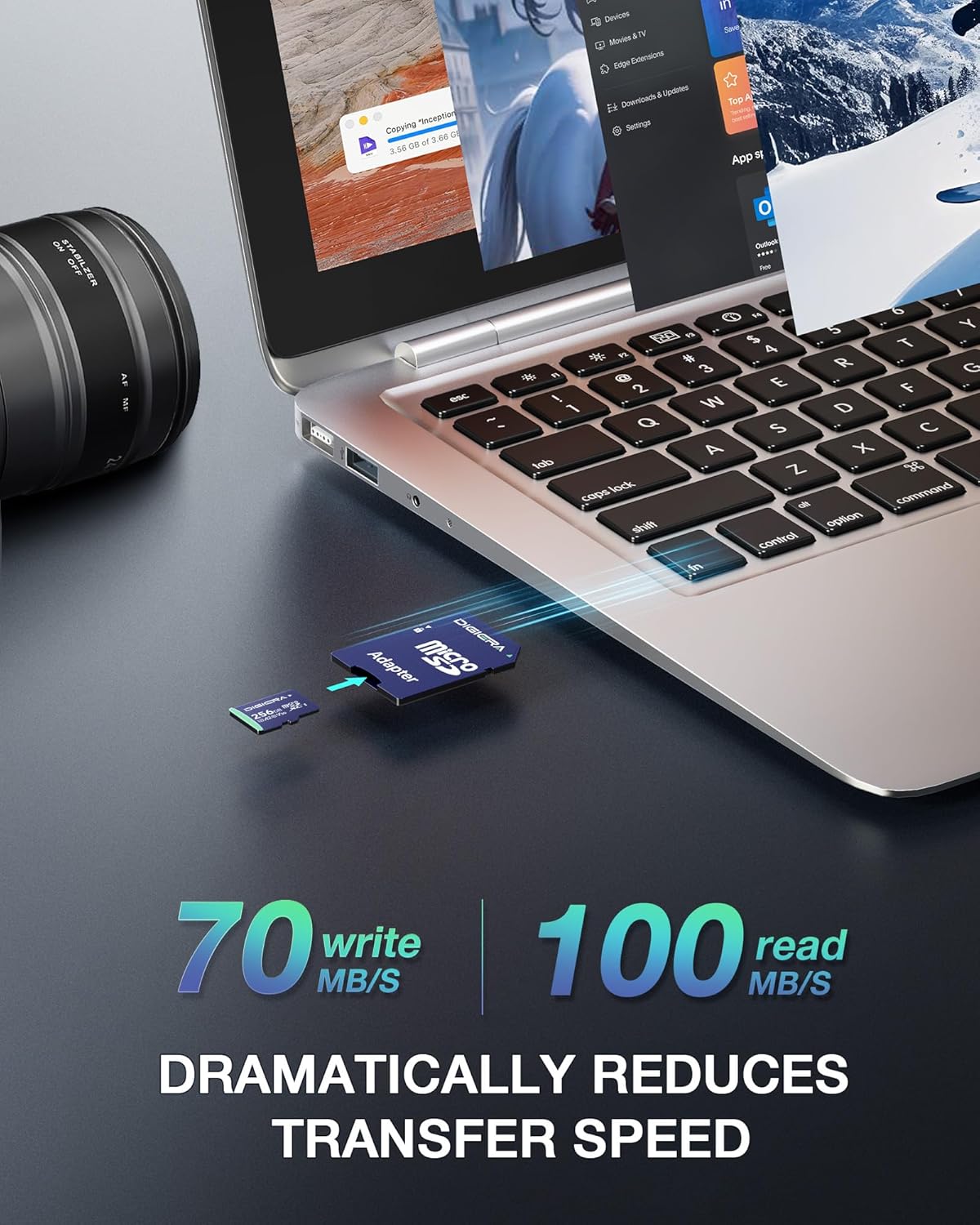 256GB CT100 microSDXC UHS-I Memory Card with Adapter - up to 100MB/s, C10, U3, V30, 4K UHD, A2, Micro SD Card for Smartphones, Tablets, Cameras, Gaming Consoles, and Drones (1 Pack) 3 81LXWpDMjqL. AC SL1500