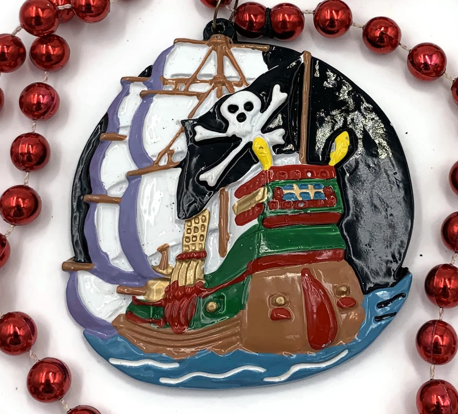 Gasparilla Pirate Skull with Black & Silver Beads Mardi Gras Bead Necklace Spring Break Cajun Carnival Festival New Orleans