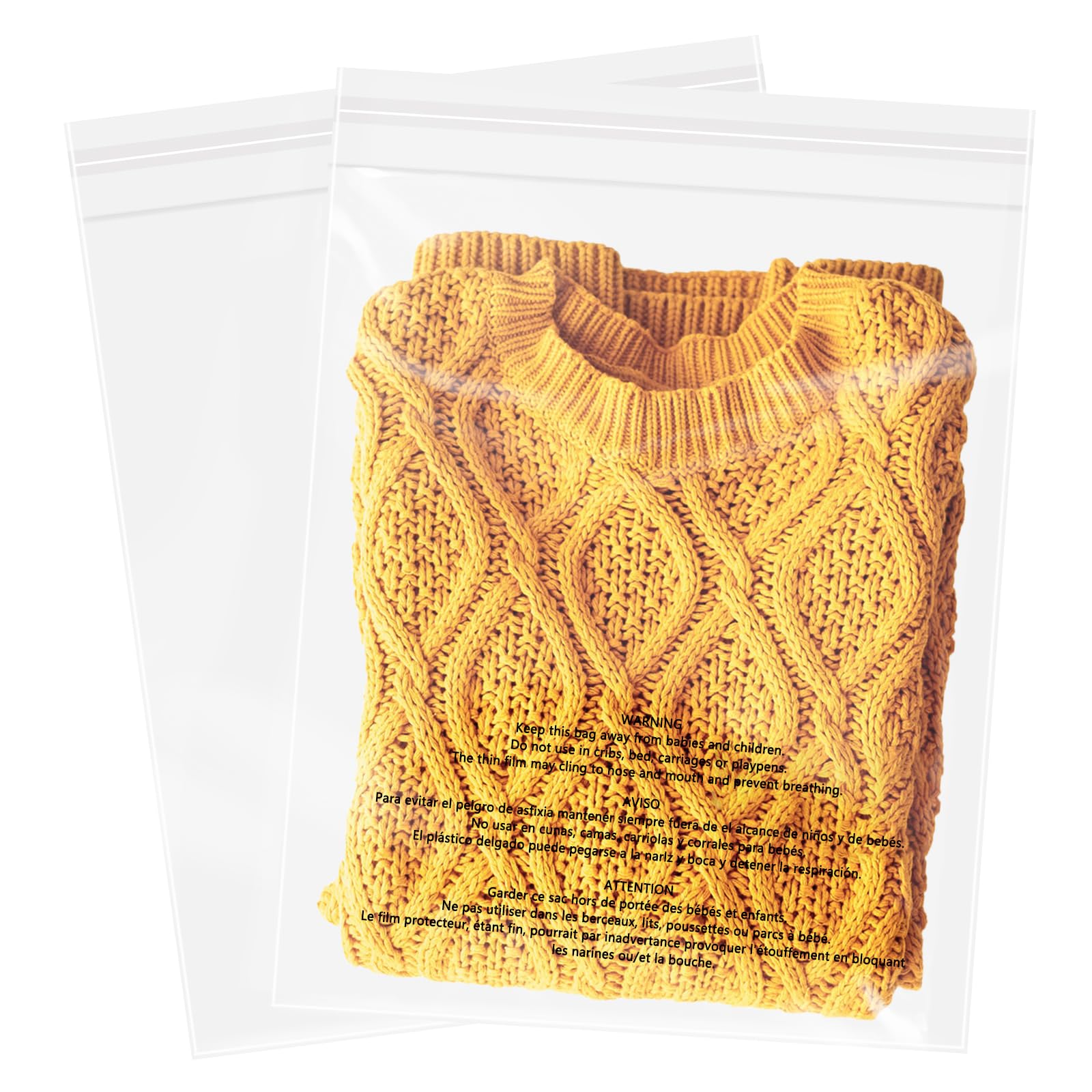 WEPOLY - 11" x 14" (200 Count) Self Seal Clear Poly Bags with Suffocation Warning for Packaging, Shipping, Clothing, Shirts & FBA - Resealable