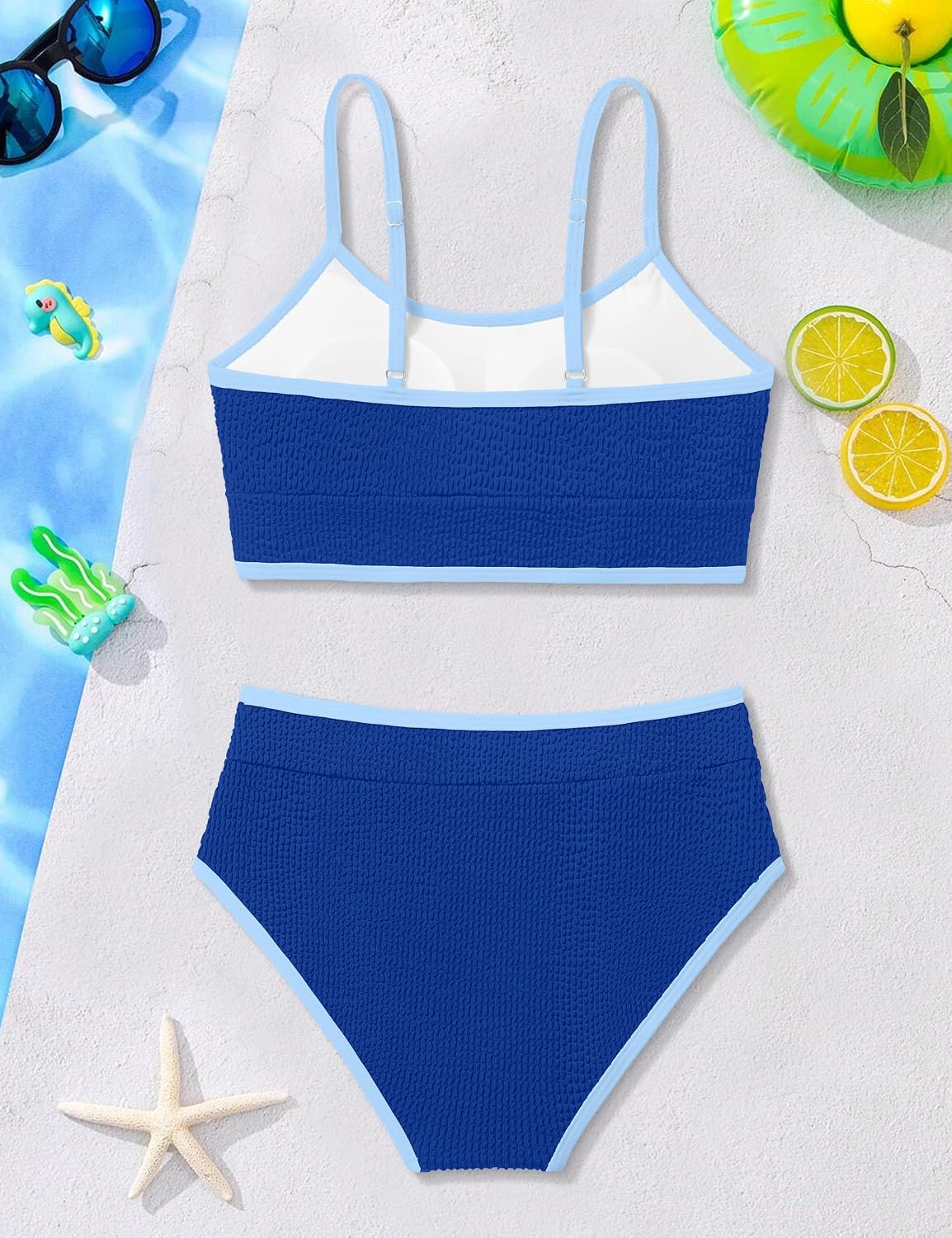 Girls Swimsuit Two Piece Scoop Neck Solid Color Bikini Set Adjustable Strap High Waist Bathing Suit for Girls 9-16Y