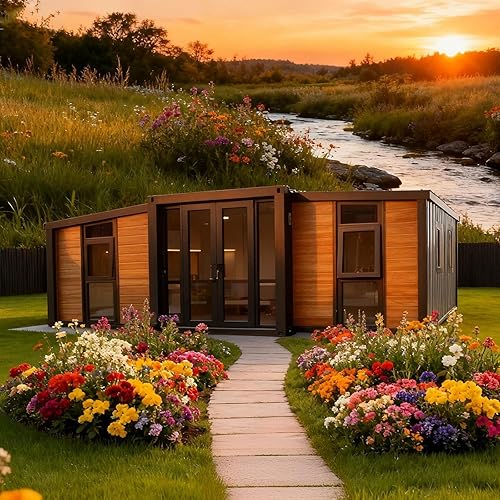 Tiny Homes for Sale Prefab Tiny Houses to Live in for Adults Portable Container Modular Foldable Kit with 1 2 Bedroom and Fully Functional Kitchen & Bathroom Small Mobile Expandable Folding Cabin