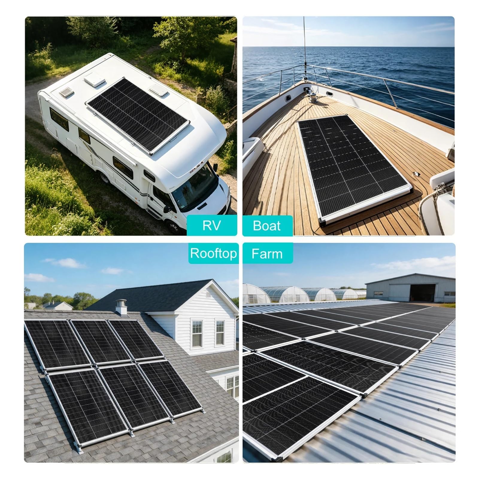 Pannello solare da 400 W, 12 V tipo N monocristallino 18 BB off-grid for camper, roulotte, casa, campeggio all'aperto