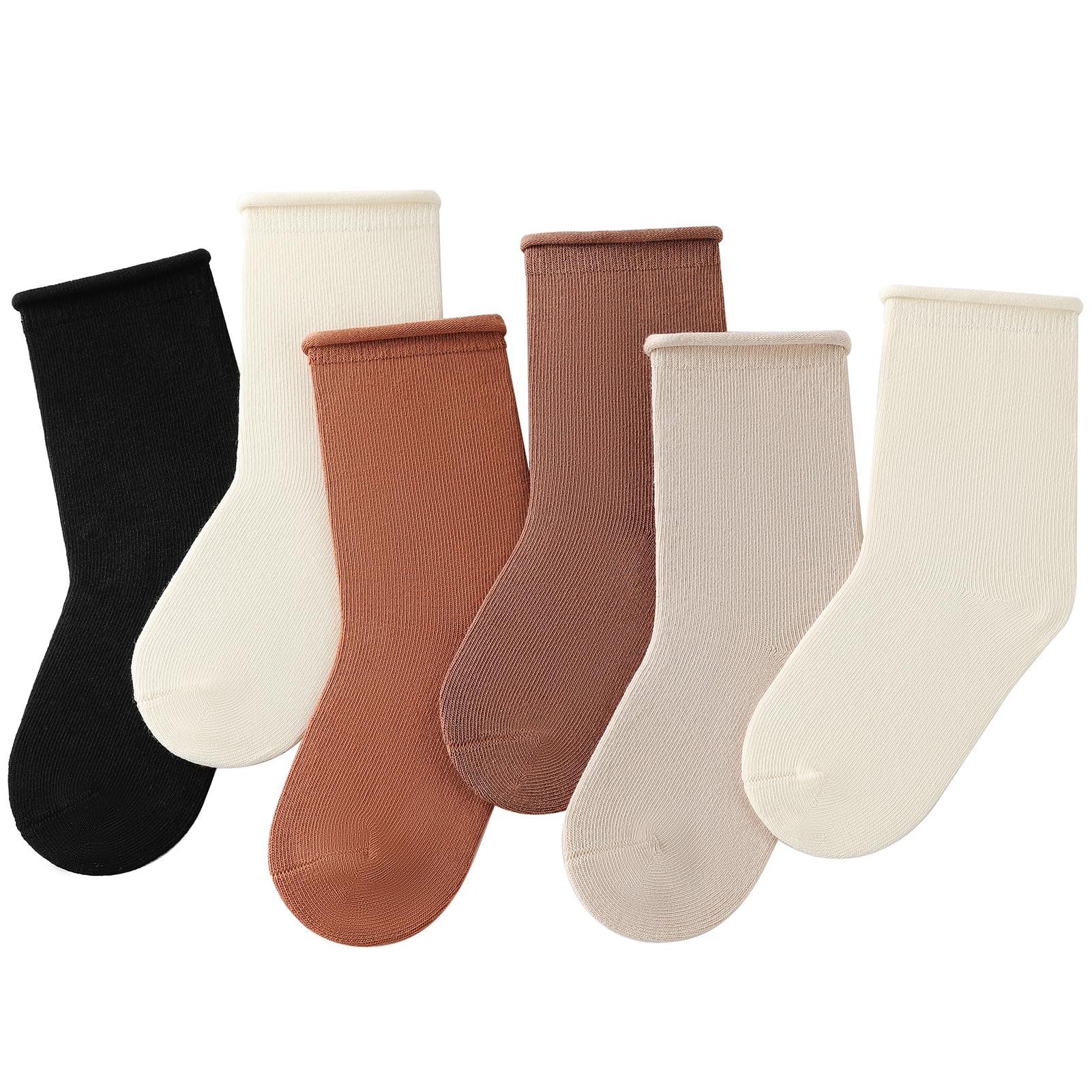JAKIDAR Girls Crew Seamless Socks Kids Casual Dress Cotton Socks 6 Pairs