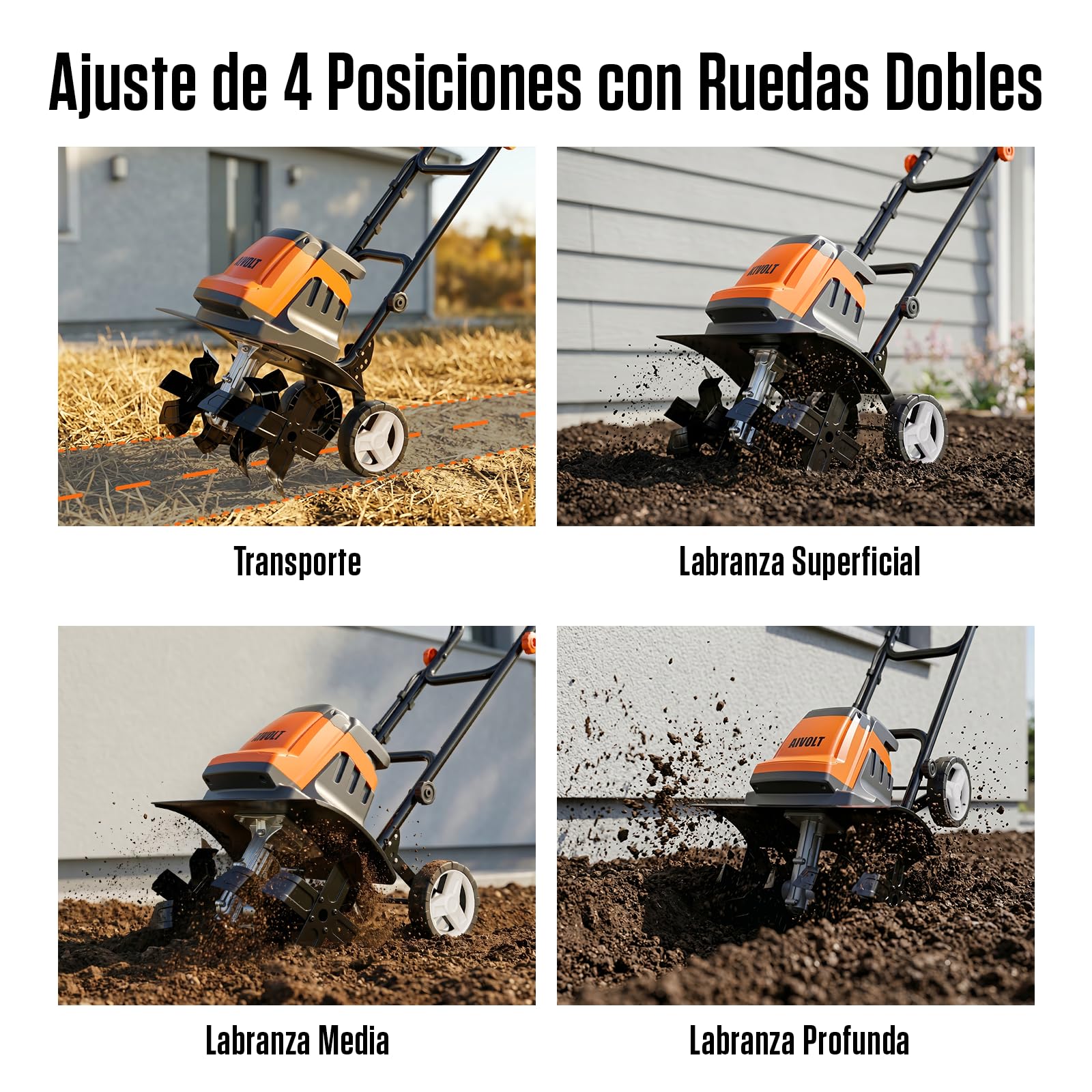 AIVOLT Motoazada Eléctrica 1800W con 24 Dientes de Acero, Motocultor Plegable 380 RPM 48cm de Ancho, 22cm de Profundidad, Cultivador Eléctrico con Cable para Jardín, Huerto, Cultivo y Siembra