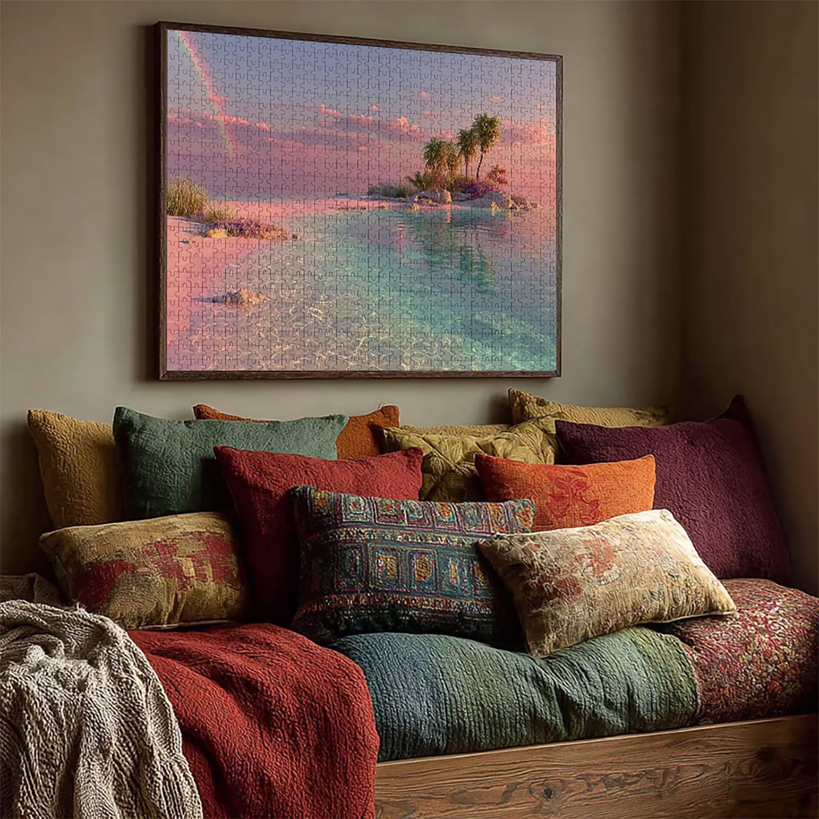 Różowe drewniane puzzle, widok na morze Puzzle 6000 sztuk dla dorosłych z kompaktowym pudełkiem 179x105cm, wyzwanie puzzle, DIY kreatywne gry logiczne dla mężczyzn kobiet, letnia dekoracja, P-4669