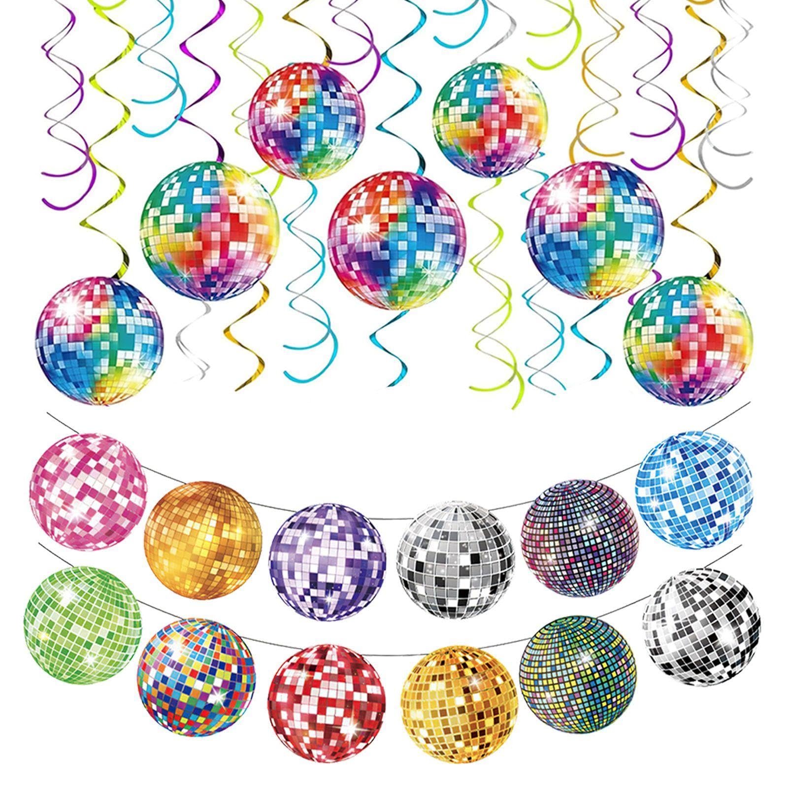 WUFGWBD 7 Pieces Of Disco Charms, 1 Piece Of Disco Flag, Colorful Disco Decorations, Spiral Charms, Party Background Props