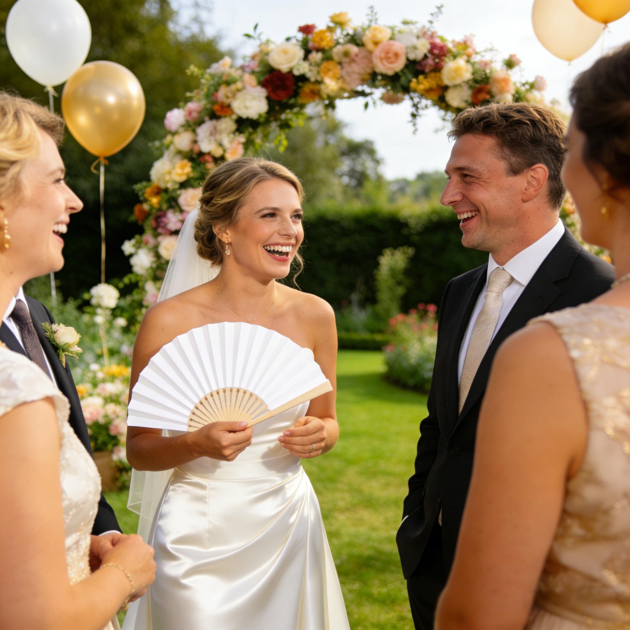 50 Handfächer Hochzeit- Weißer Fächer für Sommer Events & Hochzeitsdeko DIY-Dekoration, Fächer Hochzeit Gäste, Fächerstiel aus hochwertigem Bambus