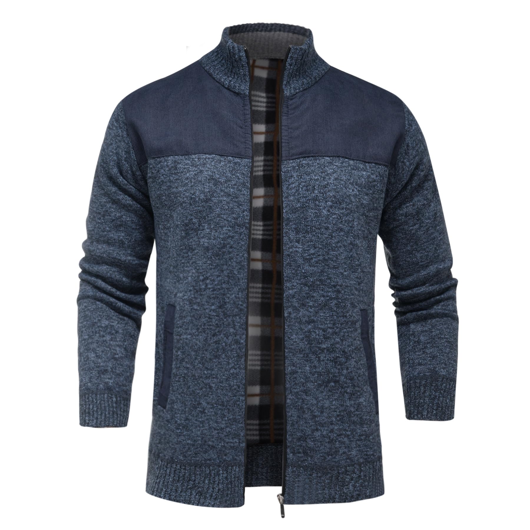 Allthemen Cardigan Zippé Homme à Manches Longues Veste Casual Chaud Col Montant Sweater en Maille Invernale
