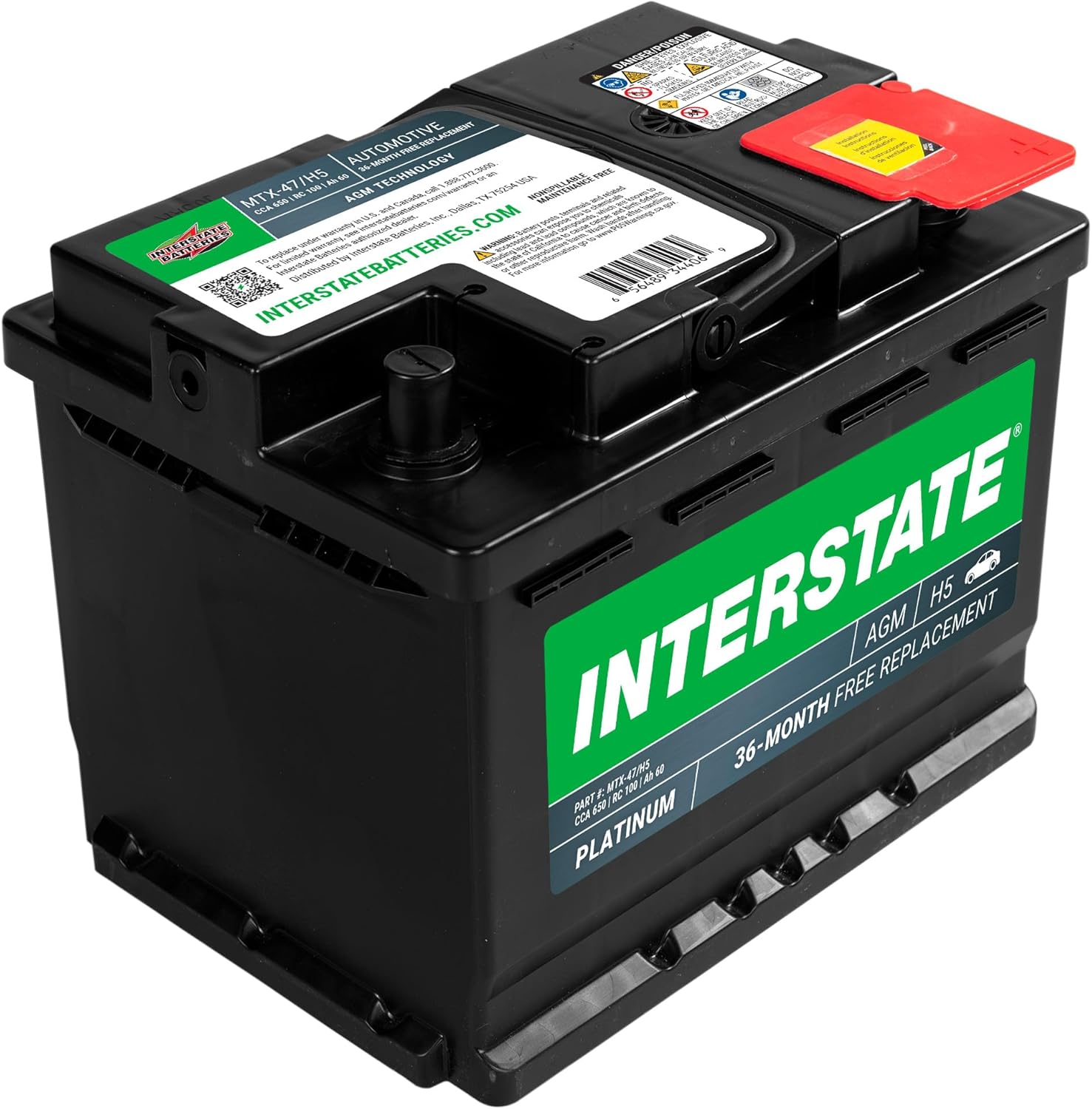 Interstate Batteries Mega-Tron® Automotive Battery 12V 60Ah (Group Size H5, 47) 650CCA SLI AGM Automobile Replacement Battery for Cars, SUVs, Sedans, Trucks (MTX-47/H5)