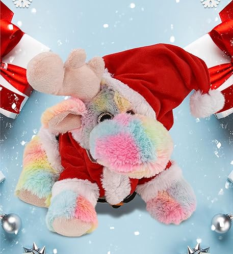 Miniatura 5 de DolliBu Juguete de peluche de alce de Santa Rainbow Floppy  Vestido súper suave con traje de Papá Noel rojo, lindo regalo de alce, vacaciones