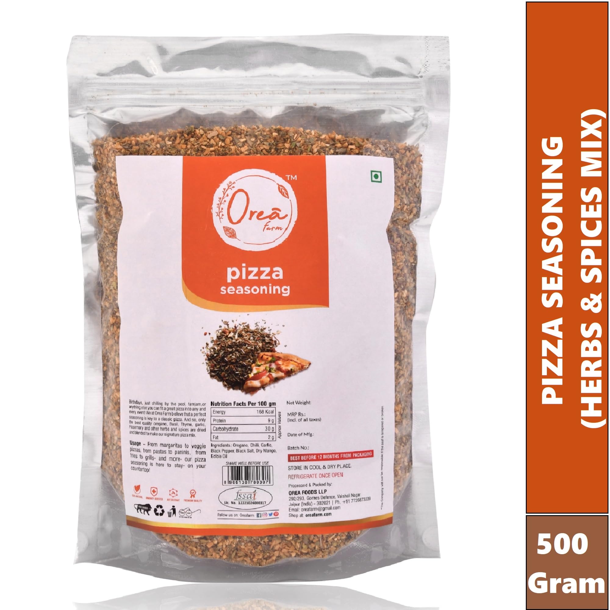 Orea Farm Pizza Seasoning 500g | Premium Oregano Herb and Italian Spices Mix | Multipurpose Seasonings for Pizza, Pasta, Garlic Bread, Sandwiches, Salads & More | No Artificial Color, Flavor or Preservatives | Ideal for Cooking, Sprinkle on Snacks, Seasoning, Garnishing | Zipper Reusable Pack - Image 3 thumbnail
