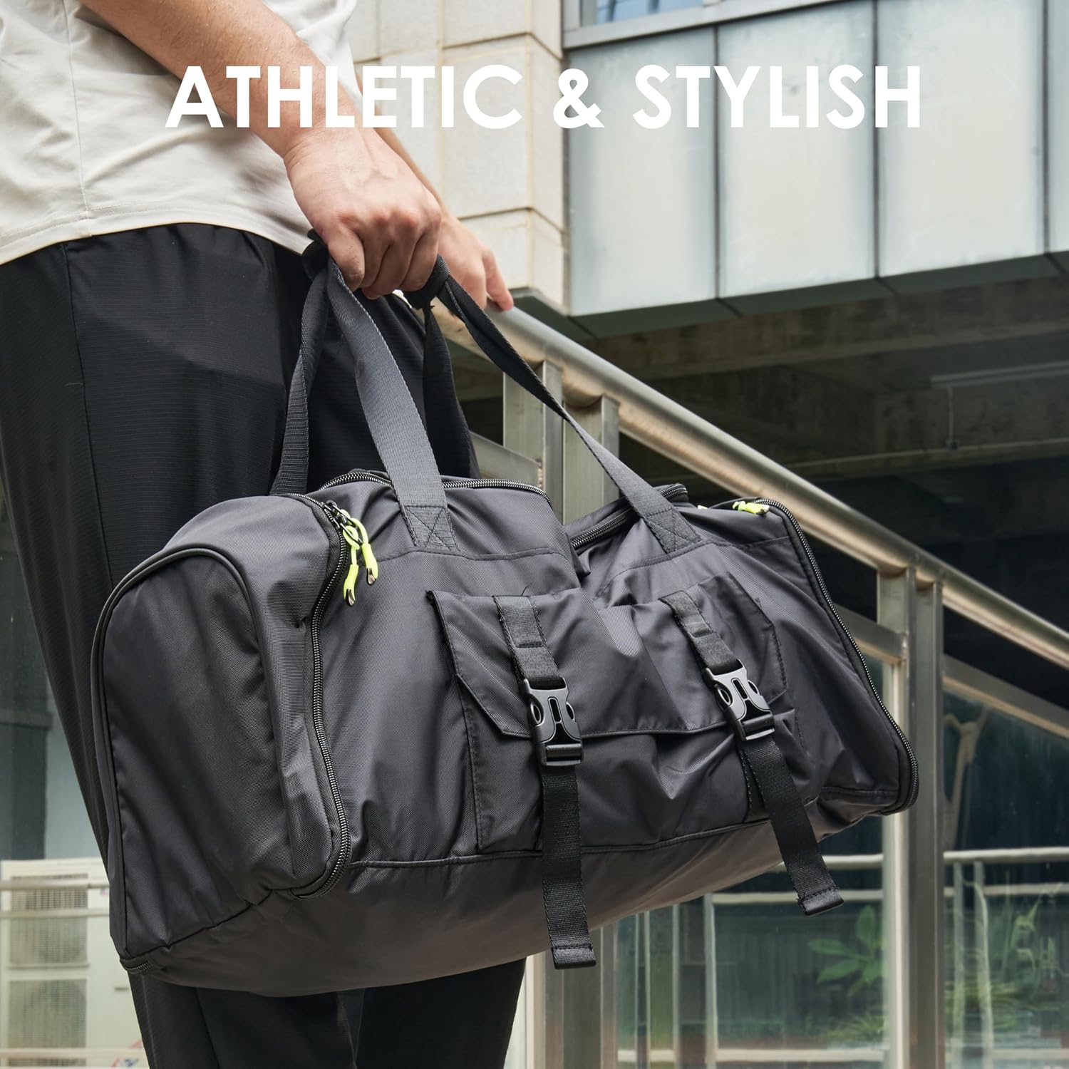 Small Gym Bag for Men & Women - Duffle Bag with Shoe Compartment, Multiple Pockets, Wet/Dry Compartment | Perfect for Travel, Fitness, Workout, Sports (Black)