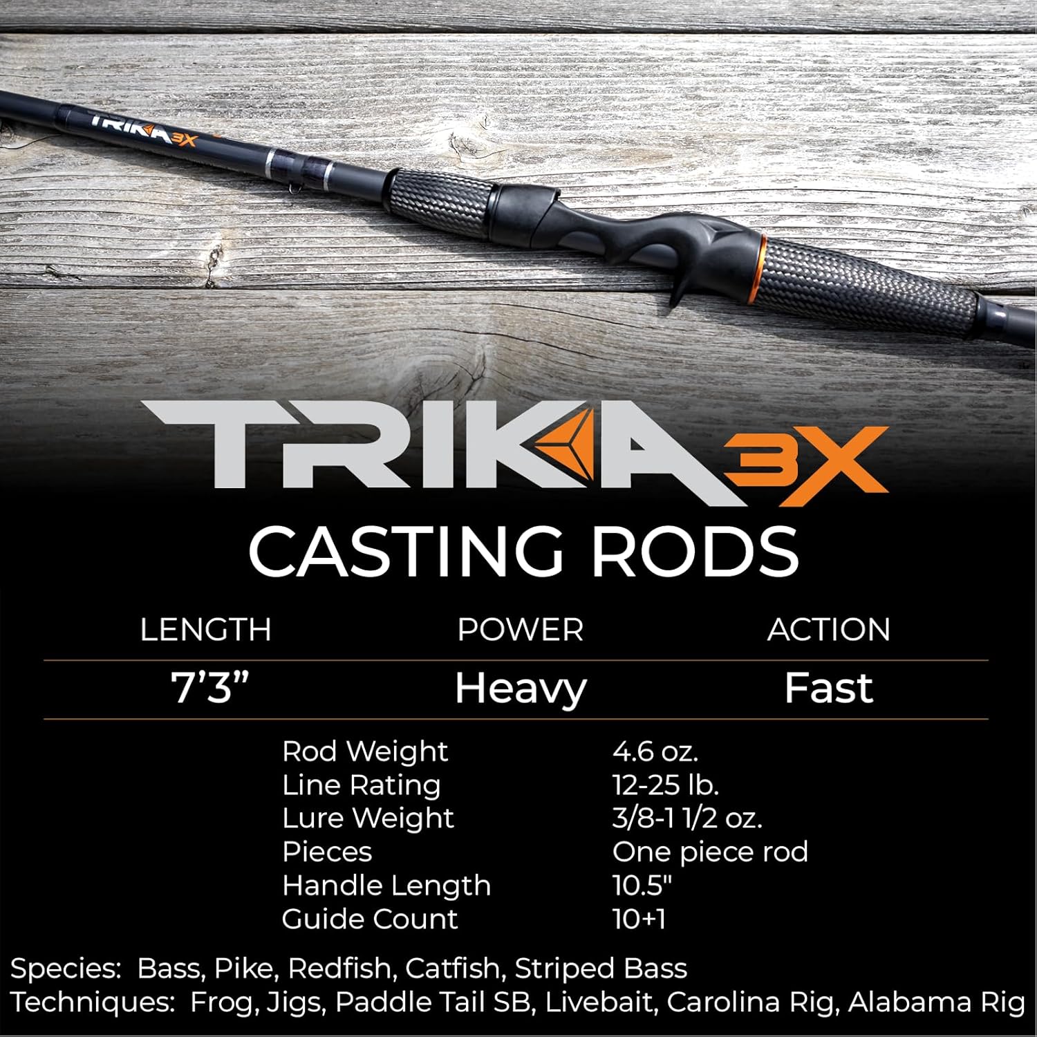 TRIKA 3X Carbon Rod Carbon Weave Rod for Extra Sensitive Vibration | Longer Casting | Lightweight Freshwater Fishing Pole