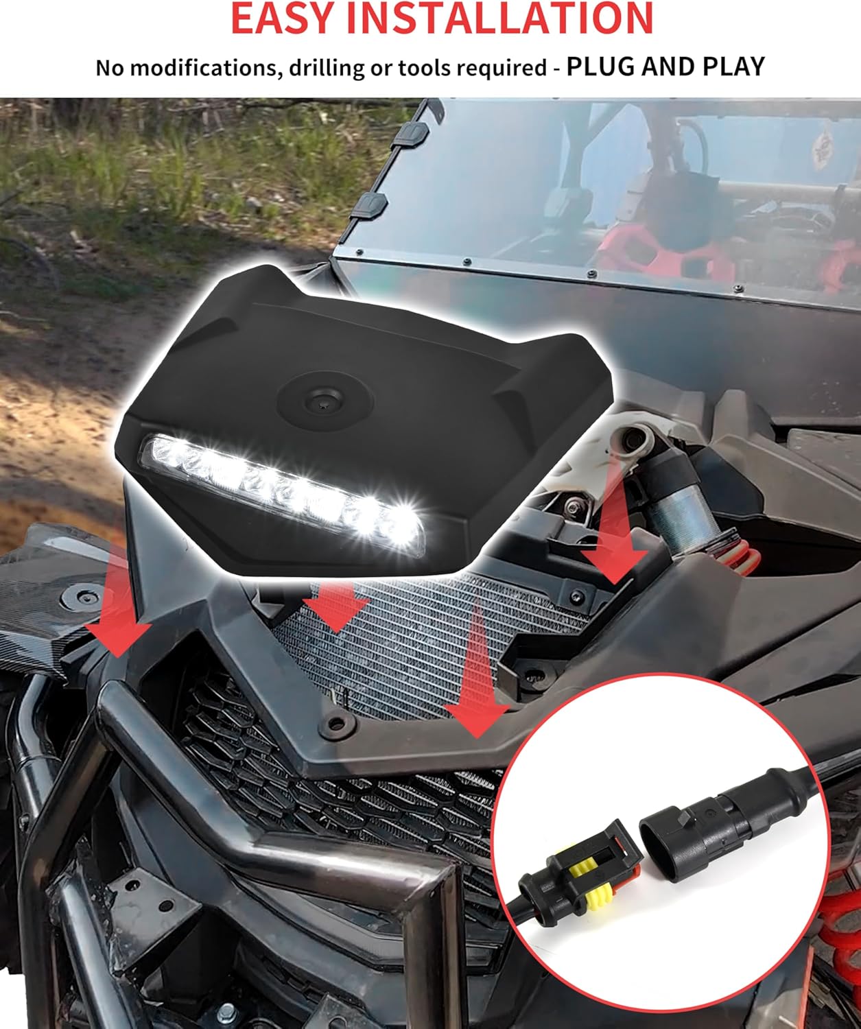 Sport Hood Scoop with LED Lights for Can-Am Maverick X3 XDS XRS MAX Turbo RR 2017-2025 Accessories, Black Sport Hood with Accent Auxiliary Driving Spotlight