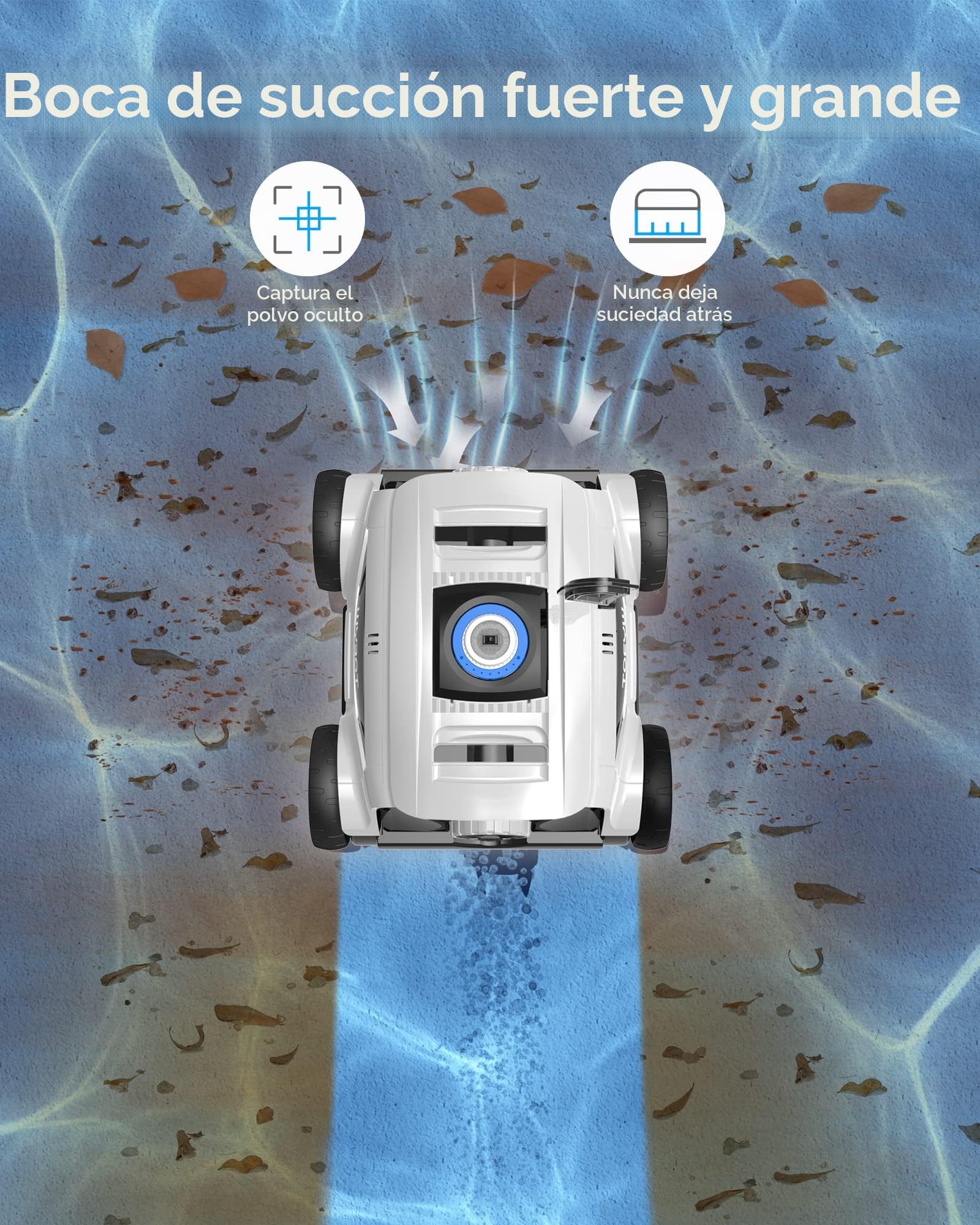 WYBOT Robot limpiafondos Piscina sin Cable, 130 Minutos hasta 100㎡ Robot Piscina sin Cable Aspirador Piscinas con 2 Motores, Cepillo Grande y Aberturas de succión, Boquilla Ajustable