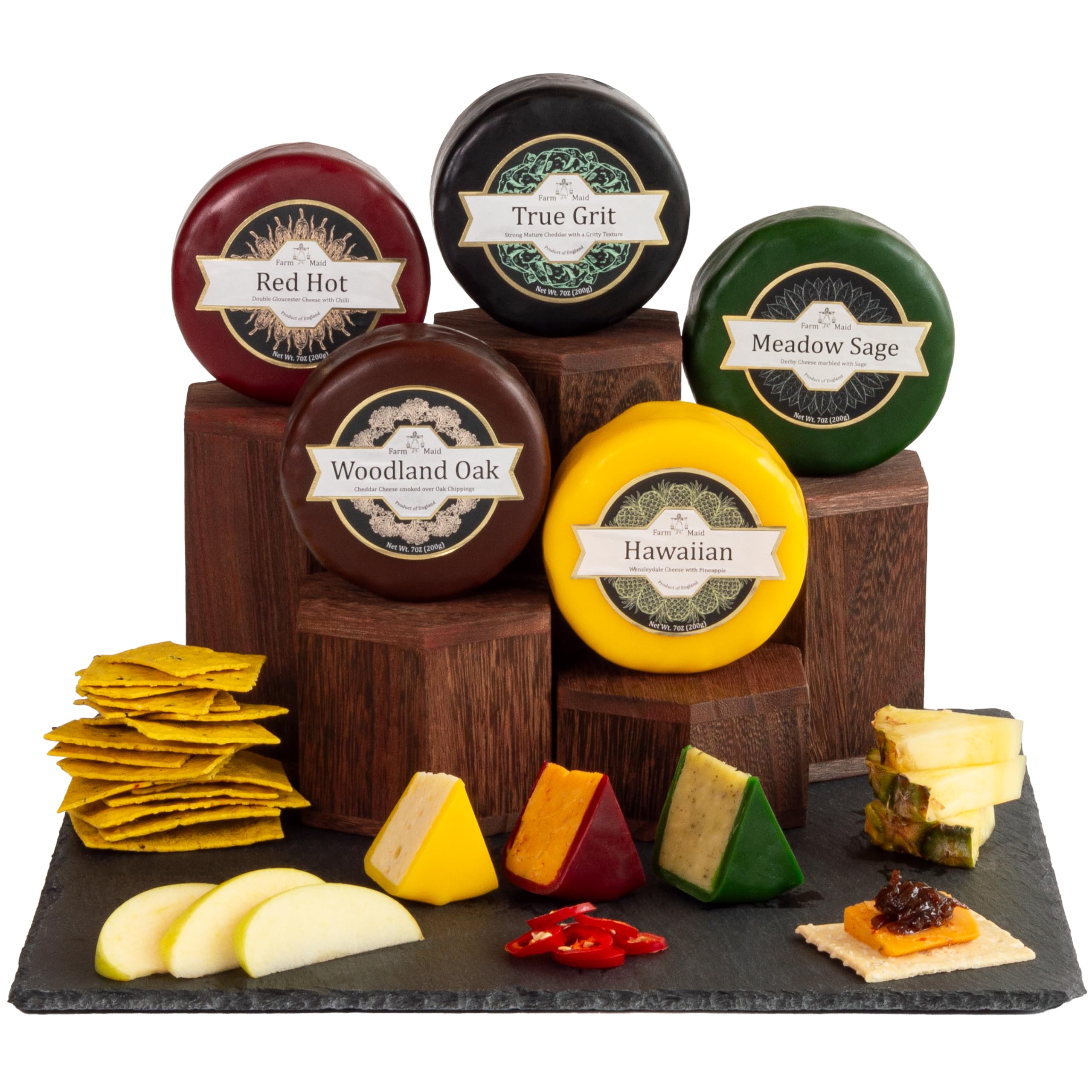 InterCheese | 5 Cheese Truckle Hamper Gift Selection | Artisan Truckles of Mature and Oak Smoked Cheddar, Wensleydale, Derby and Double Gloucester Cheeses sent nestled in Wood Wool