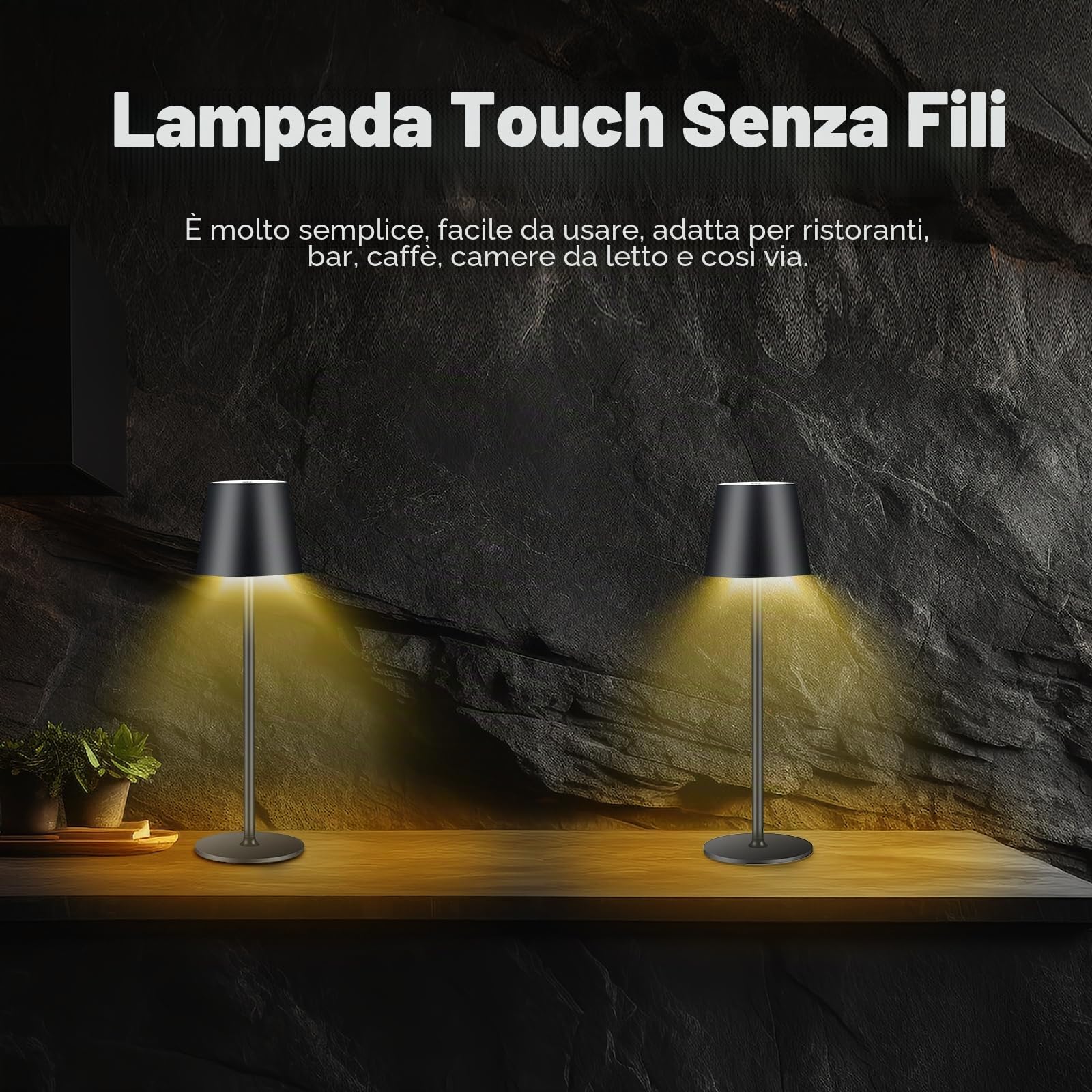 2 lampade dimmerabili LED da tavolo senza fili, ricaricabili, luce calda 3000 K, lampada da tavolo per interni ed esterni, con USB-C, alluminio, impermeabilità IP54, classe energetica A, colore nero