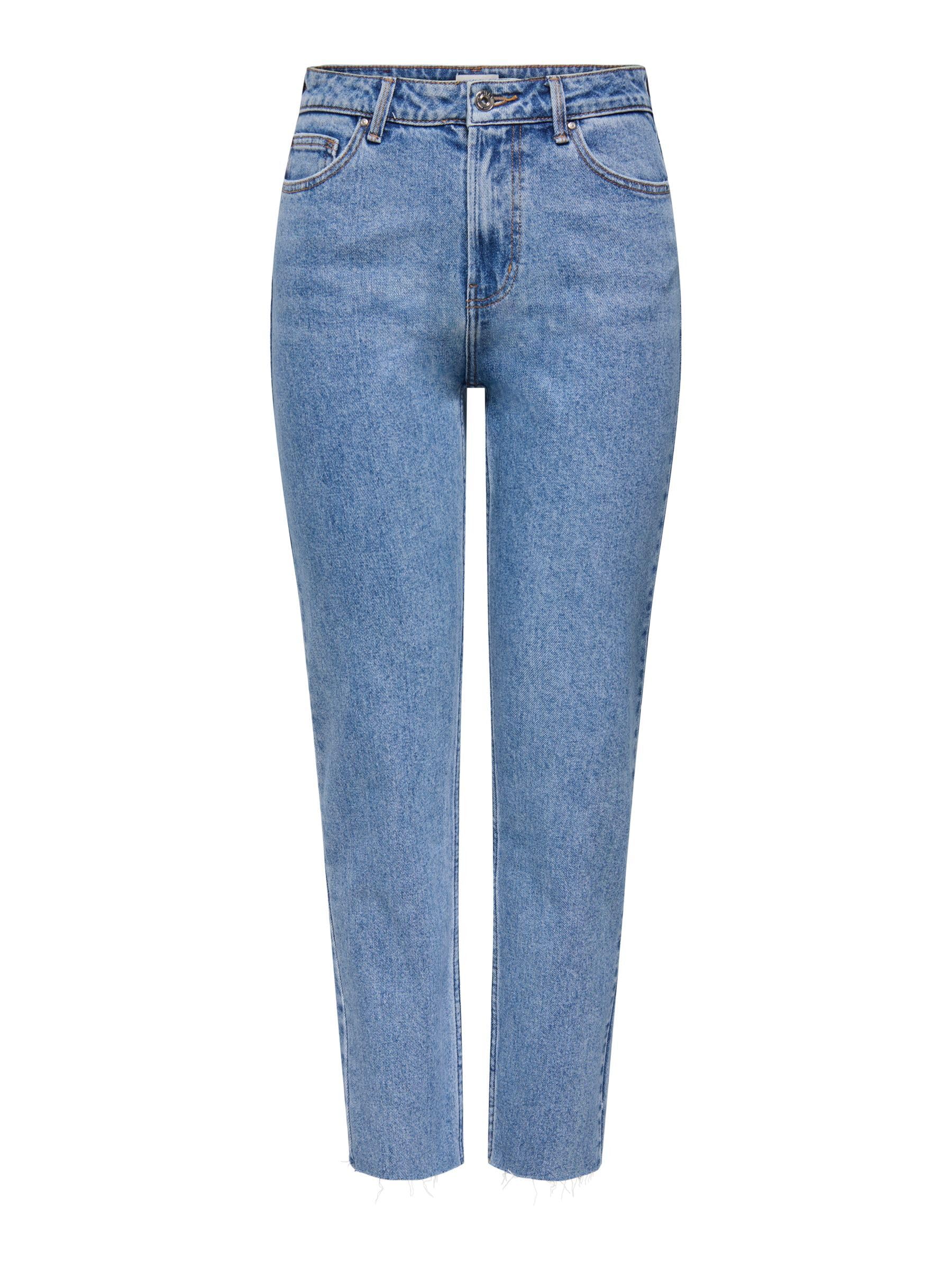 ONLY Women's Onlemily Hw St Raw Crop Ank Mae06 Noos Jeans, Light Blue Denim, 30W 34L UK