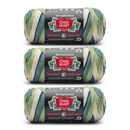 Red Heart All in One Granny Square Aran - Lily PAD Yarn - 3 Pack of 250g/8.8oz - 100% Acrylic - #4 Worsted (Medium) - 381m/417Yards - for Knitting, Crochet and Amigurumi - Lily Pad