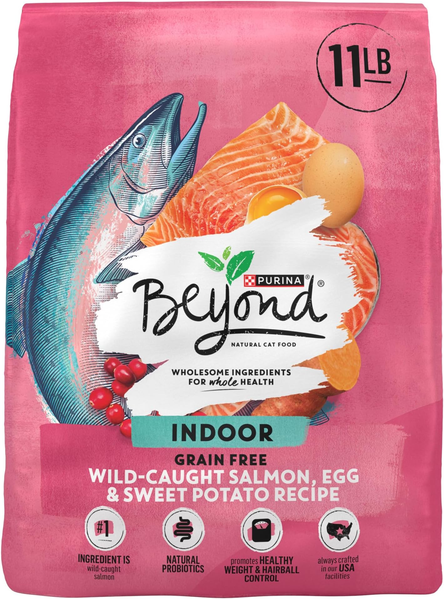 Natural Grain Free Dry Cat Food Simply Indoor Salmon, Egg and Sweet Potato Recipe - 11 lb. Bag