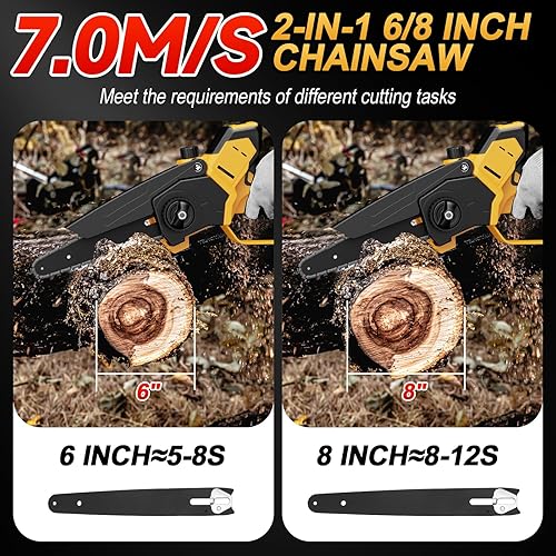 Miniatura 4 de Mini motosierra Dewalt de 20 V, 2 en 1 de 6 pulgadas y 8 pulgadas con motor sin escobillas, sierra de cadena de poda de mano de 800 W para madera,