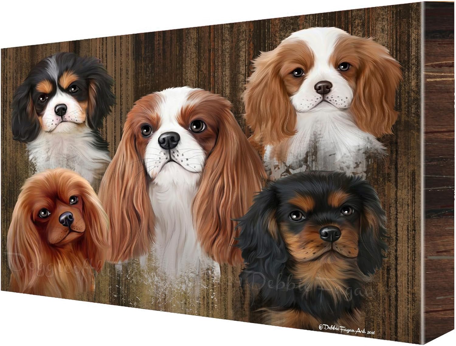 Doggie of the Day Rustic 5 Heads with Cavalier King Charles Spaniel Dogs Canvas Wall Art - Premium Quality Ready to Hang Room Decor - 1.5" Thick Canvas Wrap 24" x 36"