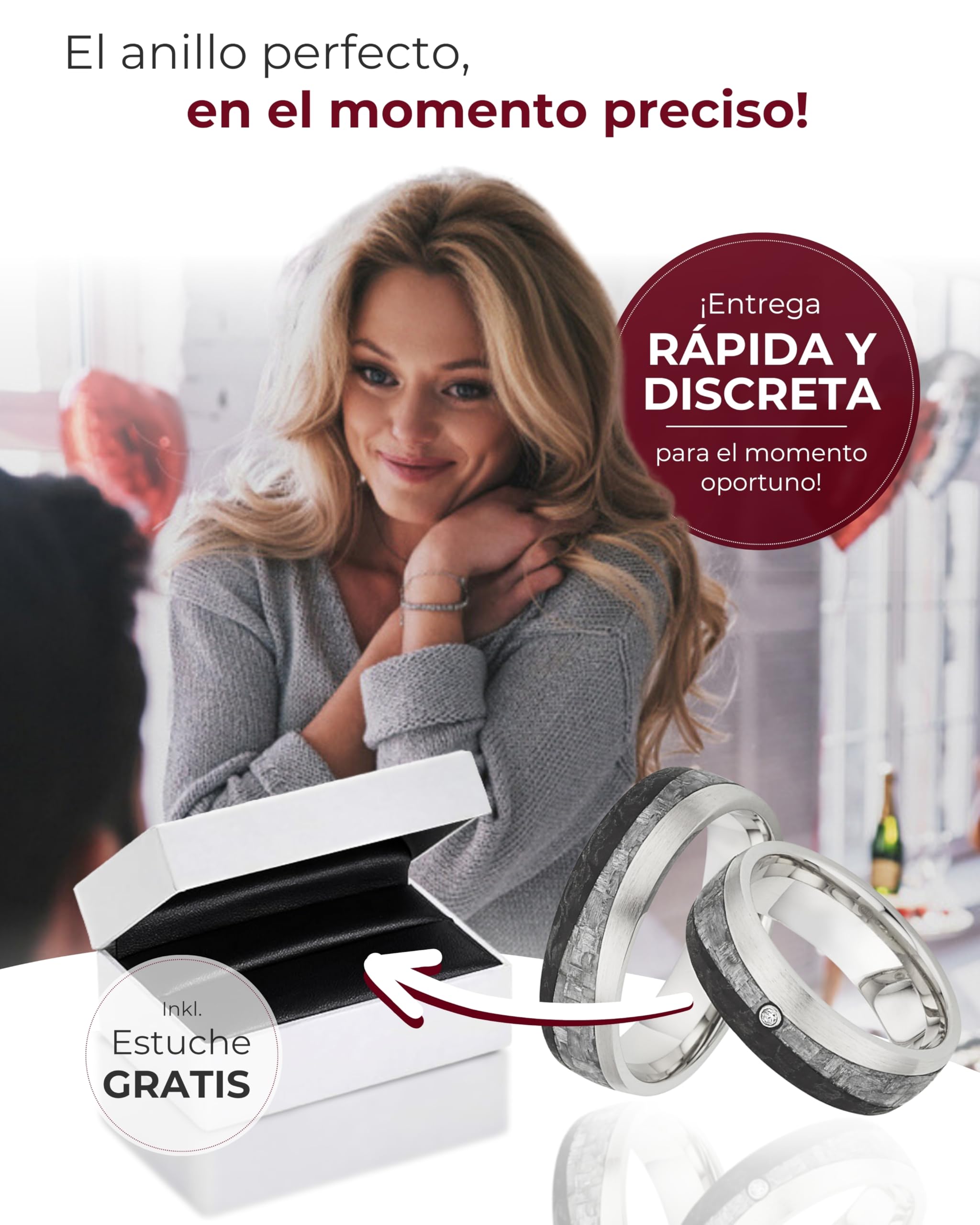 123traumringe Alianzas en plata 925 & carbono I Anillos de pareja con diamante & estuche I Alianzas grabables con tallas 50 a 70 mm I Anillos de 5 mm de ancho & 2 mm de grosor I P6