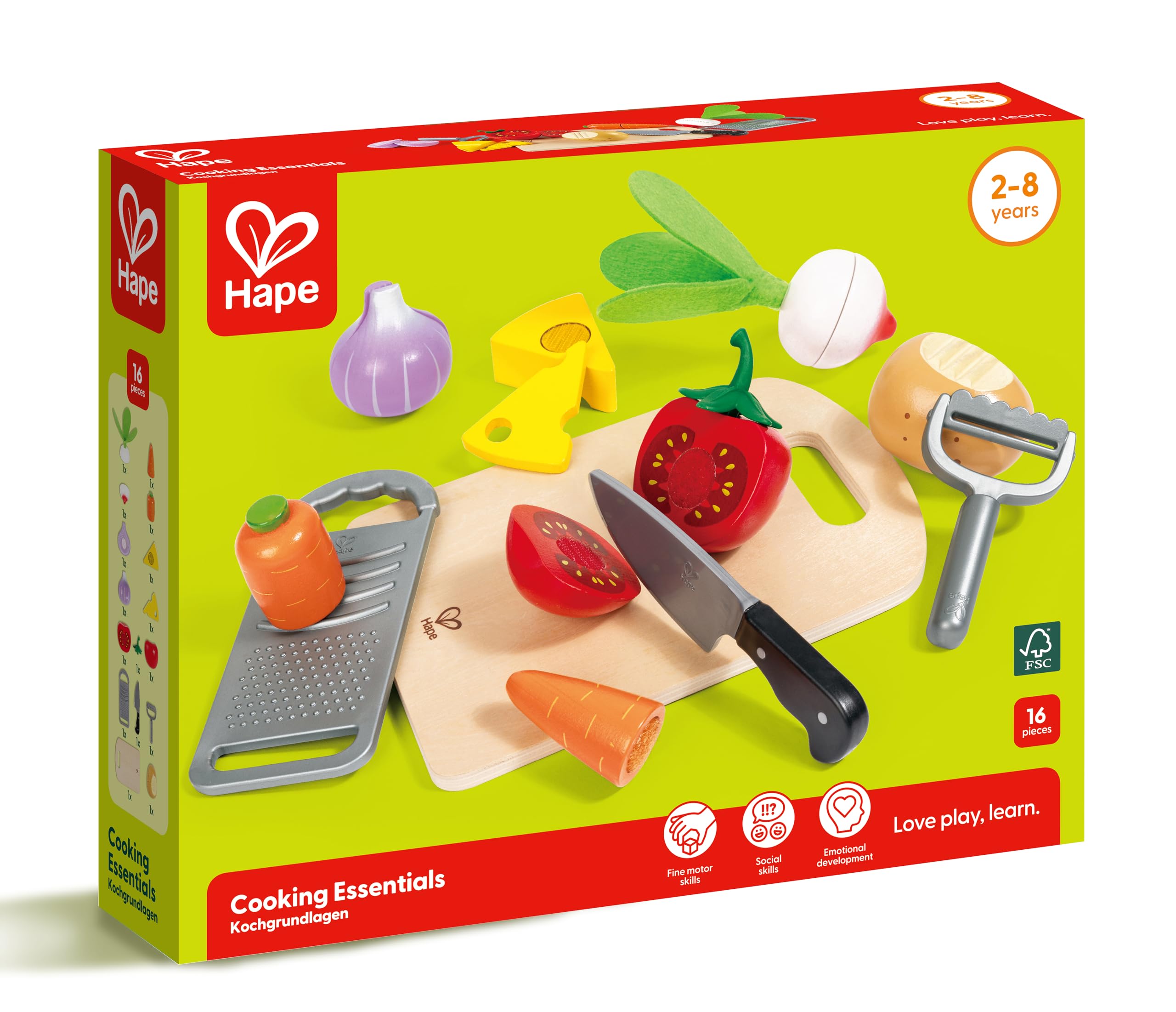 Hape E3154 Cooking Essentials Toy, Play Cutting Vegetables Set for Kids, Wooden Food Kitchen Accessories