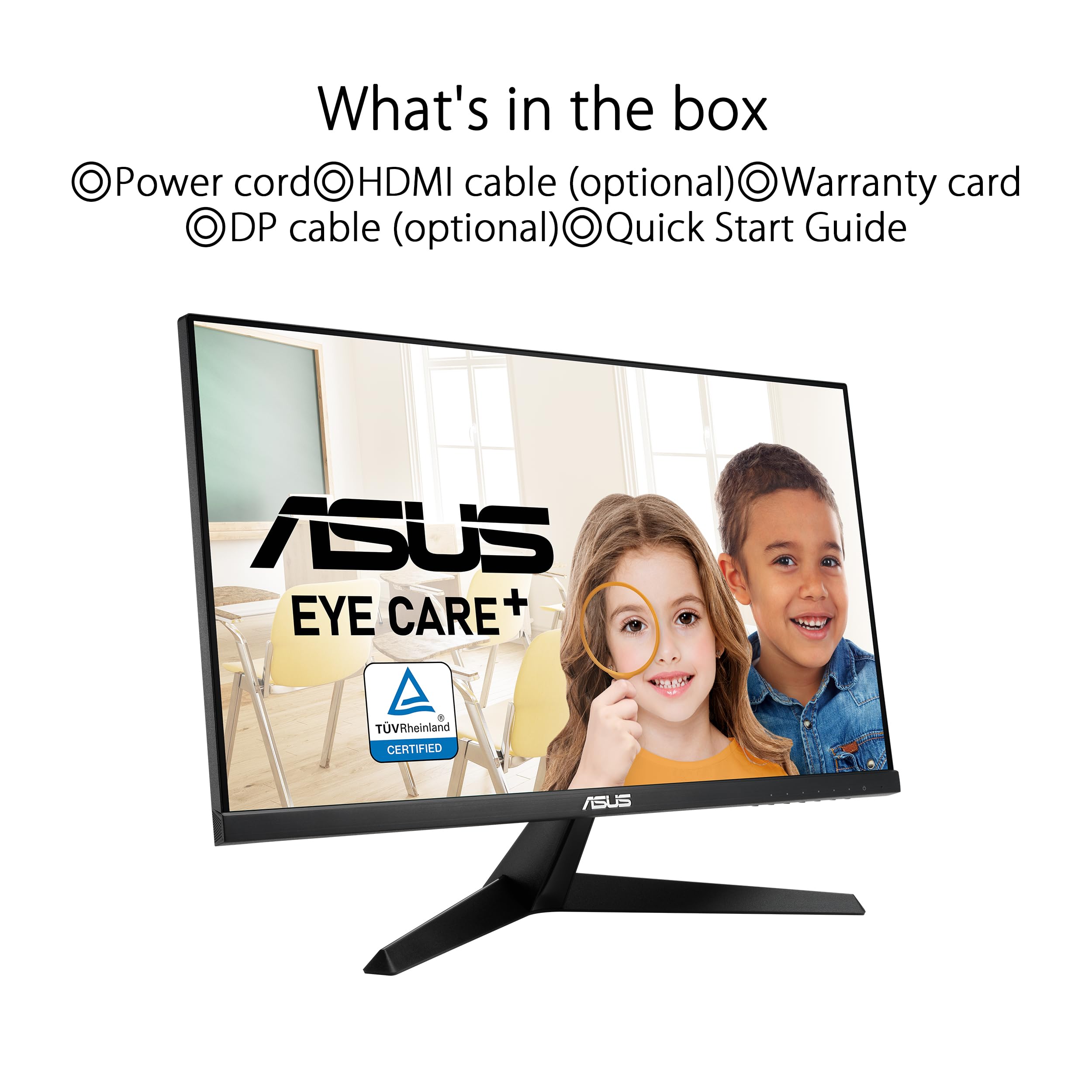 ASUS VY229Q Monitor Eye Care da 22” pollici (21.45) FHD (1920 x 1080), IPS 75Hz, Tempo di Risposta 1ms, FreeSync, Color Augmentation, Rest Reminder, Filtro Luci Blu, Anti-sfarfallio, DisplayPort, Nero