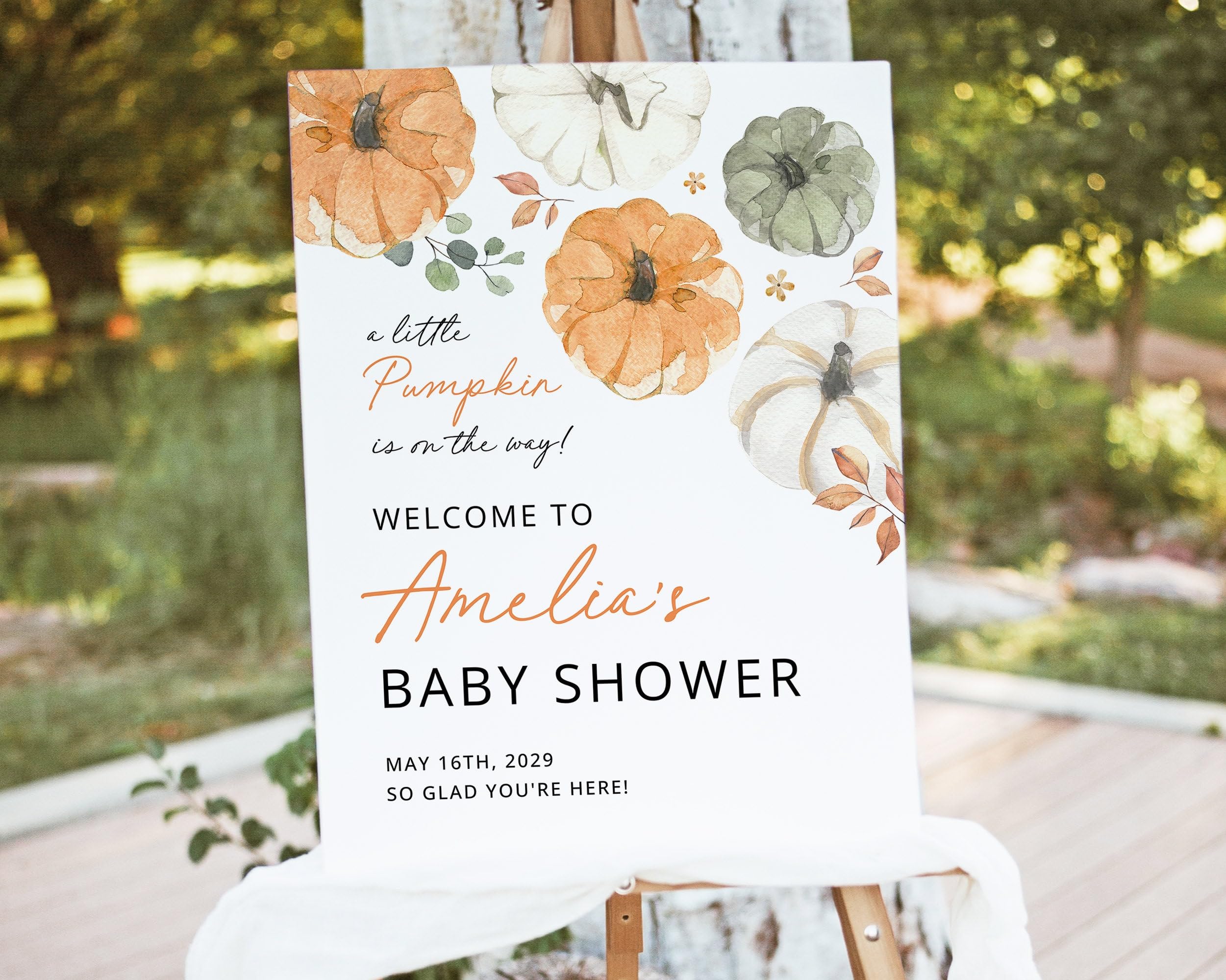 Little Pumpkin Baby Shower Welcome Sign - Rustic Neutral Poster, Fall Decor for Baby Girls & Boys