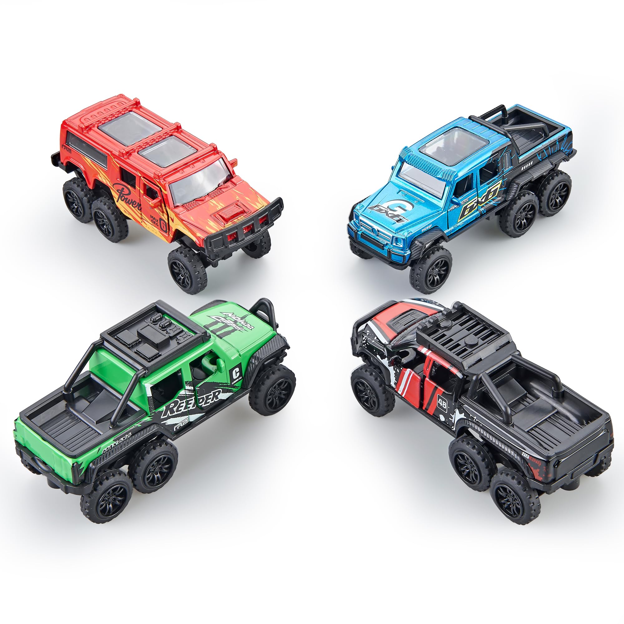 Camiones de juguete fundidos a presión, paquete de 4 autos de juguete de metal fundido a presión, autos con puertas abiertas, vehículos todoterreno, regalo de cumpleaños para niños y niños 9