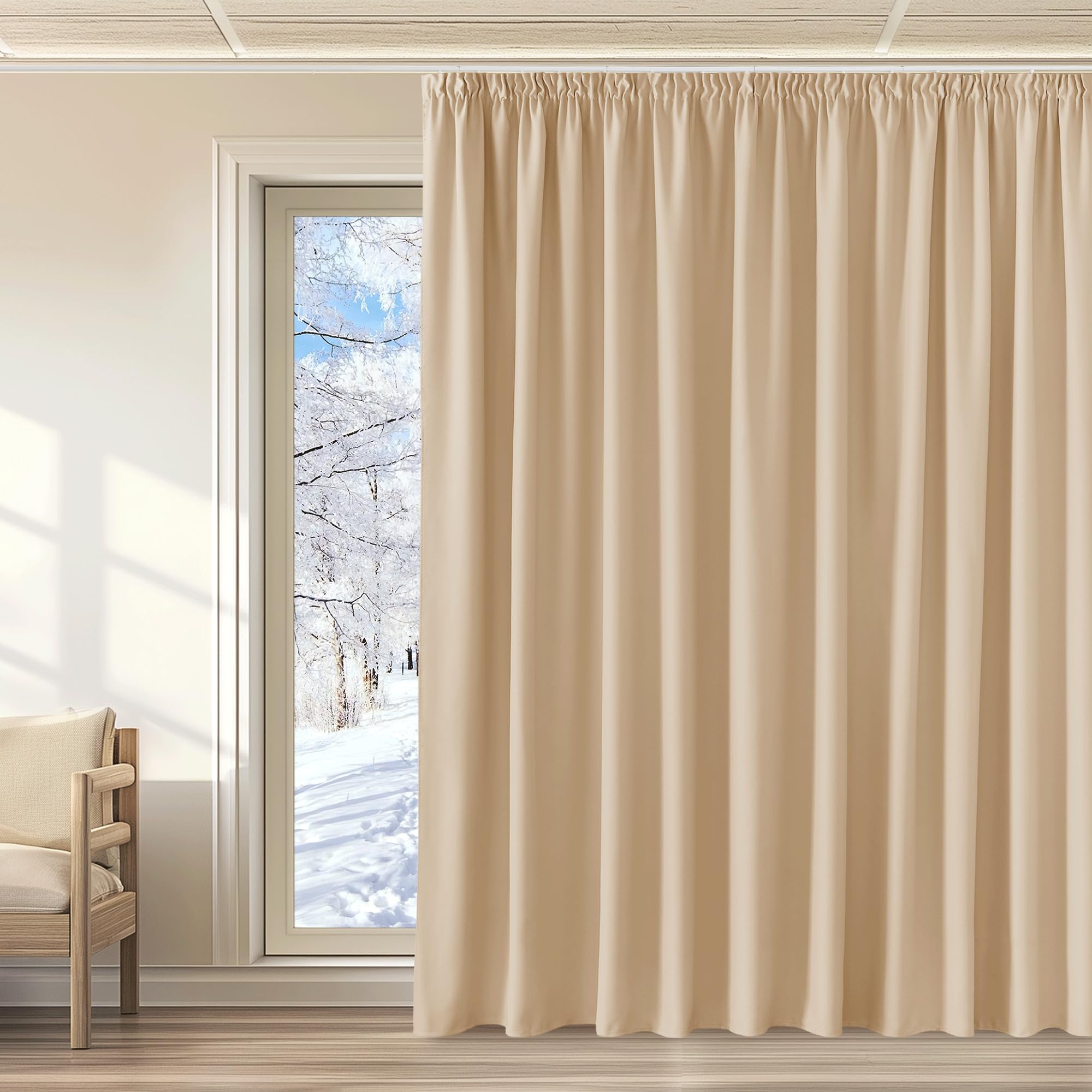 KGORGE Cortinas Dormitorio Matrimonio Cortina Opaca Termica Aislante Cortinas de Salon Cortinas 3 Metros Cortinas Habitacion para Riel, 1 Pieza, 300x240cm (AnchoxAlto), Beige Oscuro Global Recycled Standard OEKO-TEX STANDARD 100 Global Recycled Standard Global Recycled Standard