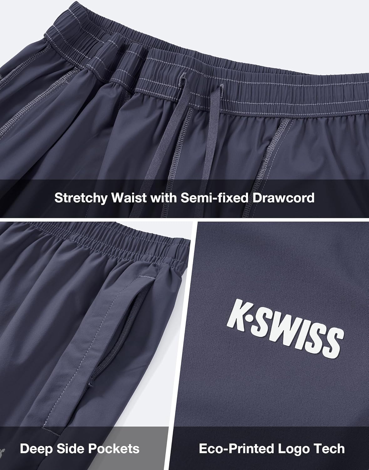 K-Swiss Men's Athletic Shorts with Zipper Pockets - Lightweight Gym Shorts with Drawstring for Running Workout Lounge Casual - Image 7