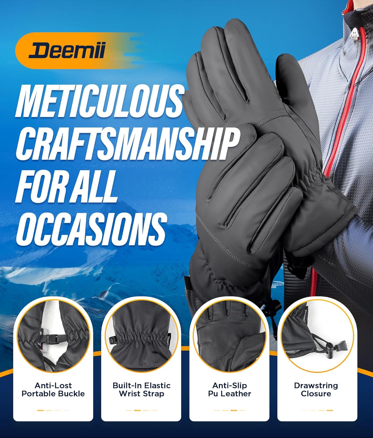 -10℉ Winter Gloves Men Women Made with 3M Insulation & Plush Lining, Windproof & Water-Resisitant Glove for Cold Weather with Touchscreen Fingers, for Running - Image 5