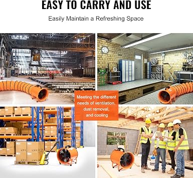 Happybuy 8 Portable Ventilator, 195W Heavy Duty Cylinder Fan with 16.4ft Duct Hose, 1070CFM Industrial Exhaust Blower for Dust, Smoke Removal in Home/Workplace