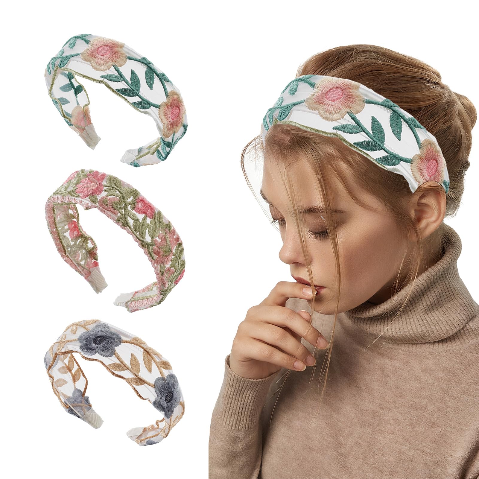 Bandeaux brodés floraux pour dompter vos cheveux avec confort et style rétro