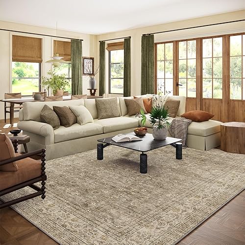 Machine Washable Rugs for Living Room: 8x10 Area Rugs for Bedroom Vintage Stain Resistant Non Slip Low Pile Lightweight Boho Carpet for Kitchen Dining Room Farmhouse Kids Room Nursery