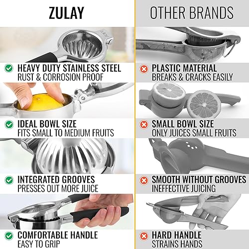 Miniatura 7 de Zulay Kitchen Exprimidor de limón de acero inoxidable, antideslizante, diseño ergonómico con cuenco exprimidor sólido y resistente, exprimidor