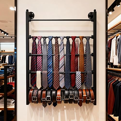 Miniatura 5 de Estante de 5 niveles para corbatas y bufandas, soporte organizador de cinta montado en la pared para envolver papel bufanda, cinturón de corbata,