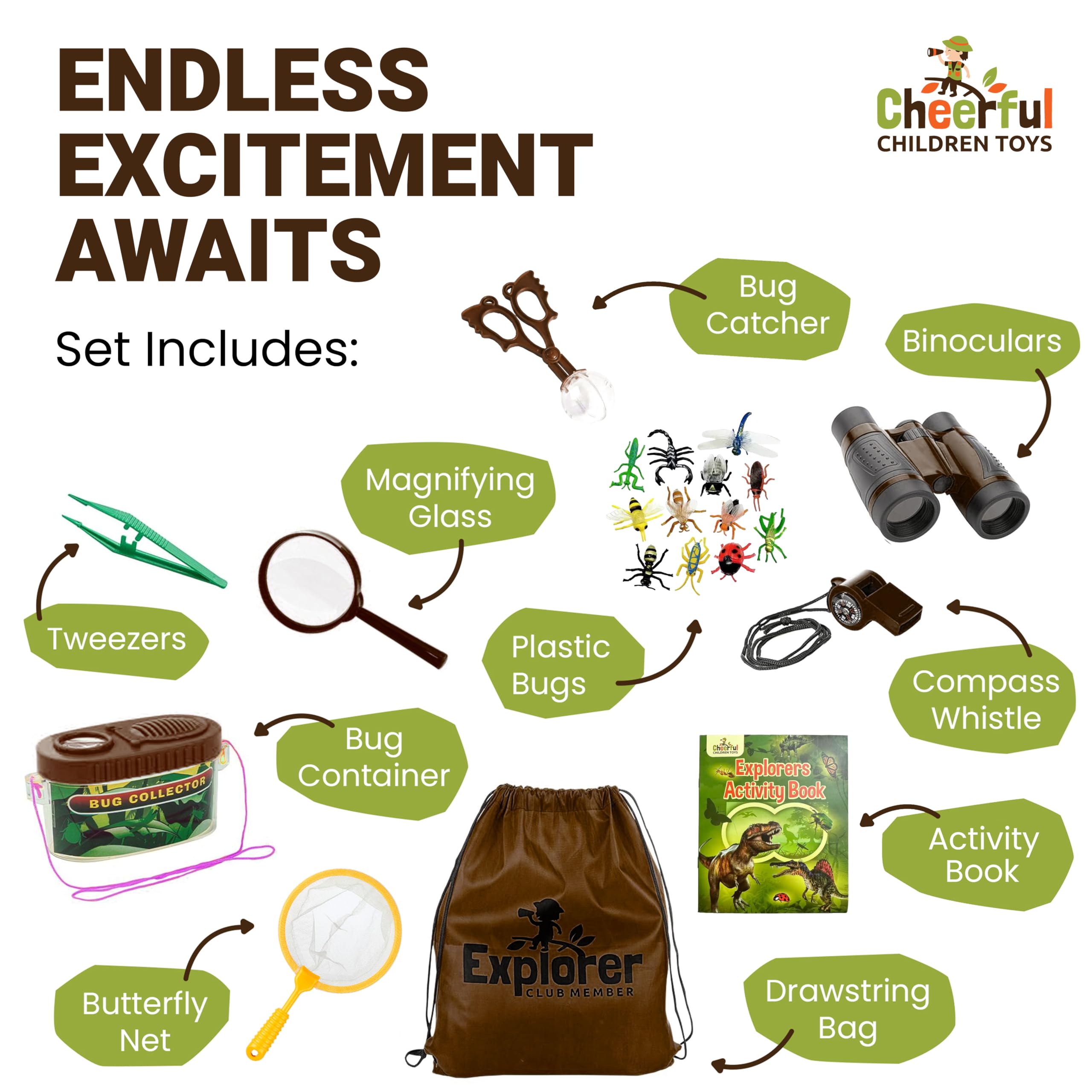 Kids Explorer Kit with Activity Book, Bug Hunting Kits for Children with Safari Vest Zoo Keeper Hat & Kids Binoculars - Image 2